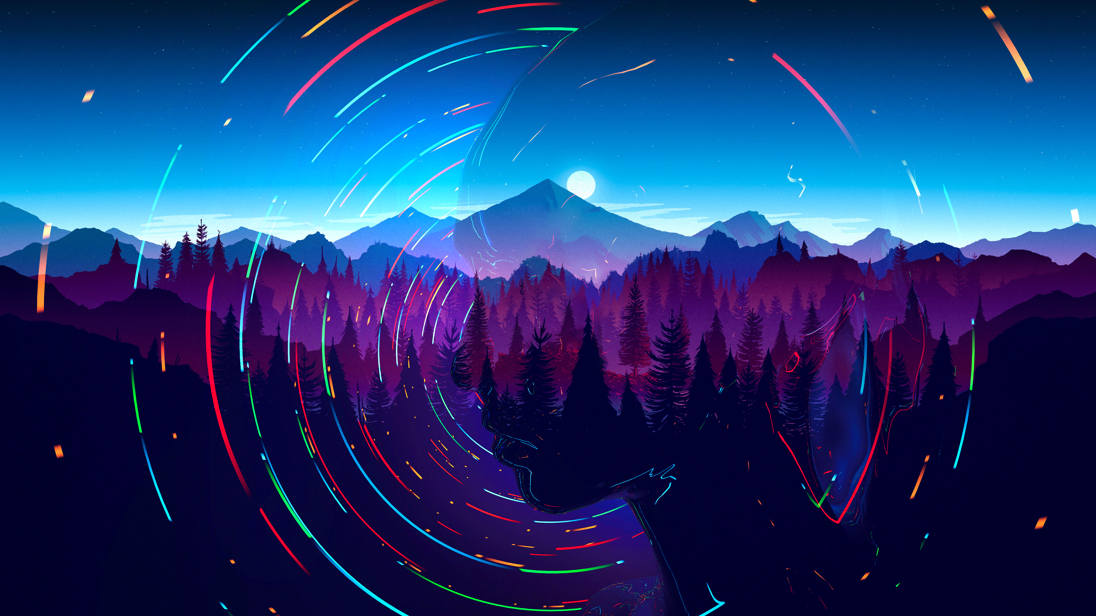 4K, minimalism, Moon, 4K, mountains, edited, digital art, mind, digital, forest, landscape, artwork, abstract, nature Gallery HD Wallpaper