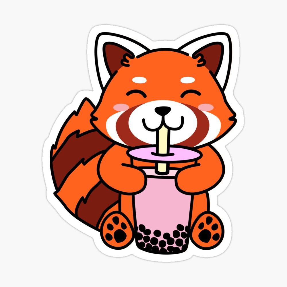 Kawaii Red Panda Drinking Boba Bubble Tea Anime Sticker by DetourShirts. Red panda, Cute kawaii drawings, Kawaii drawings