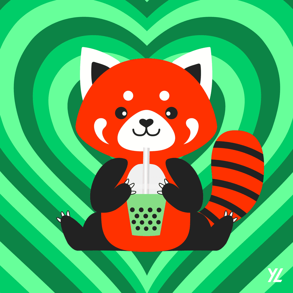 Red Panda Holding A Matcha Boba Tea 30 Creative Land Series 001 Boba Panda Bonanza By Yiying Lu