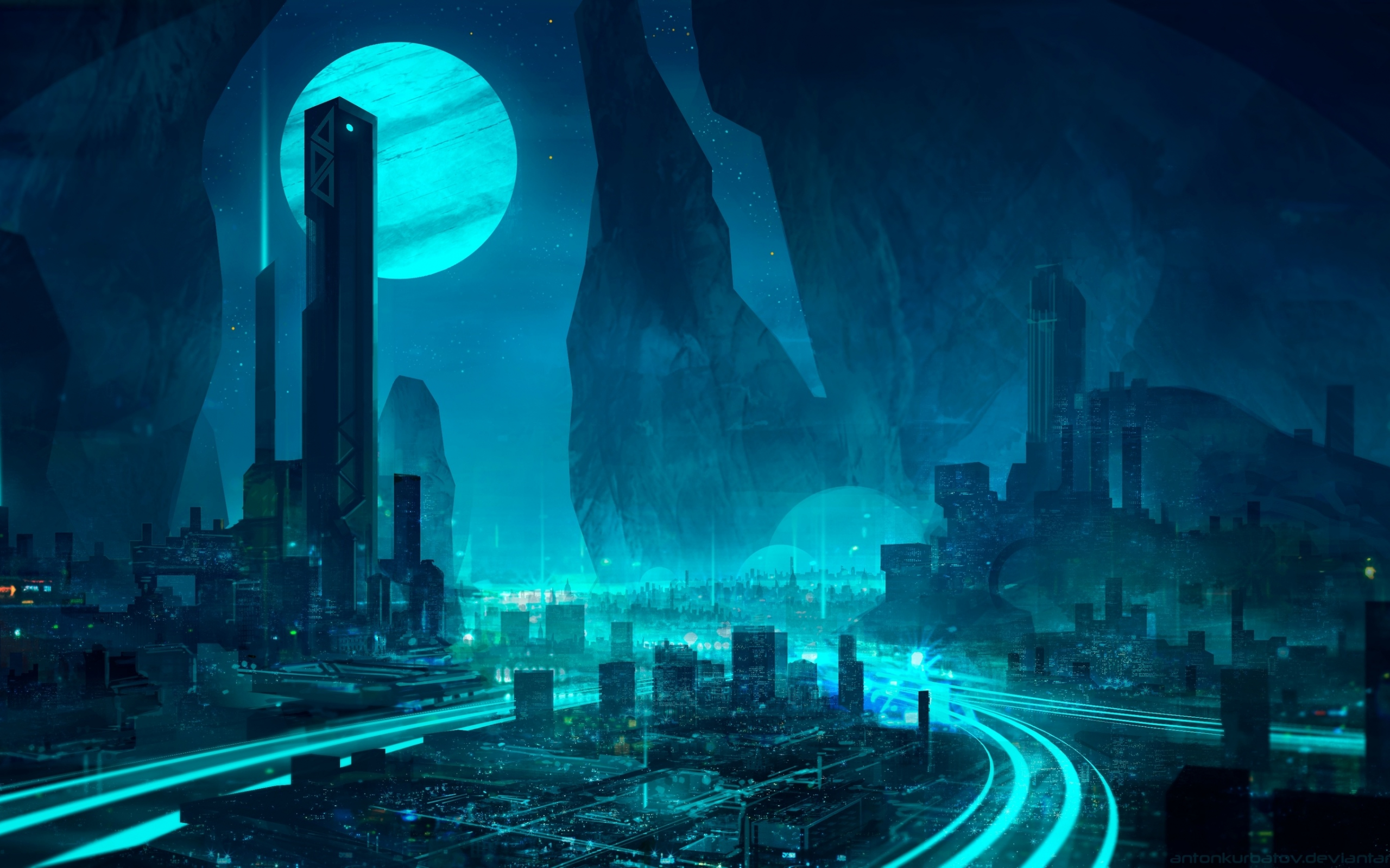 Download wallpaper 2560x1600 futuristic city, dark, night, artwork, dual wide 16:10 2560x1600 HD background, 18025