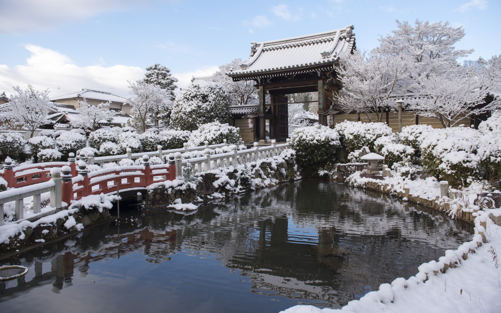 Wallpaper, Kyoto, Japan, northern, nord, eizan, line, myoumanji, myomanji, winter, snow, schnee, landscape, temple, tempel, Japanese, japanischer, pond, gate 6016x3760