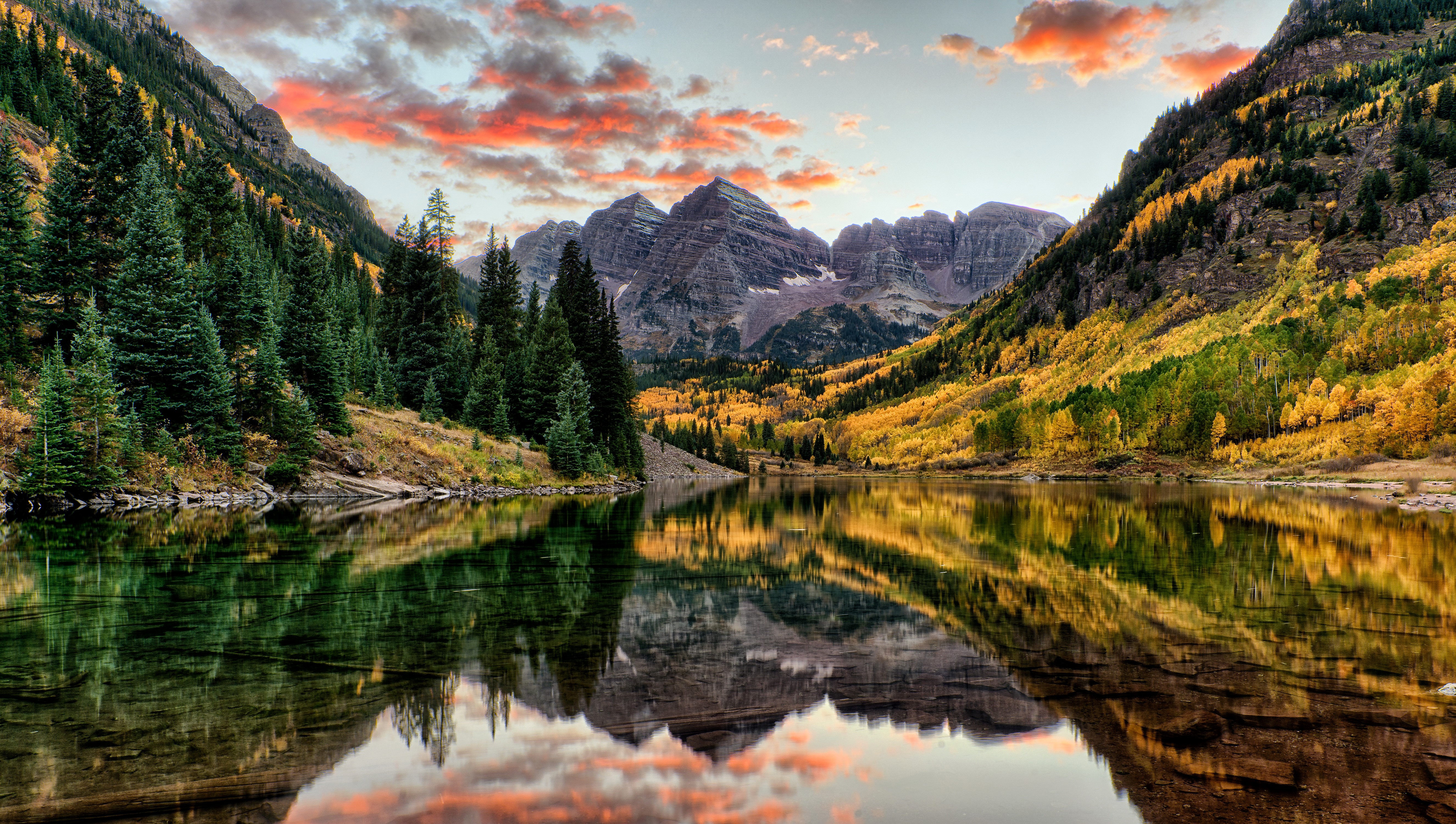 4K, 5K, Maroon Bells Colorado, USA, Mountains, Lake, Forests, Autumn, Scenery, Spruce Gallery HD Wallpaper