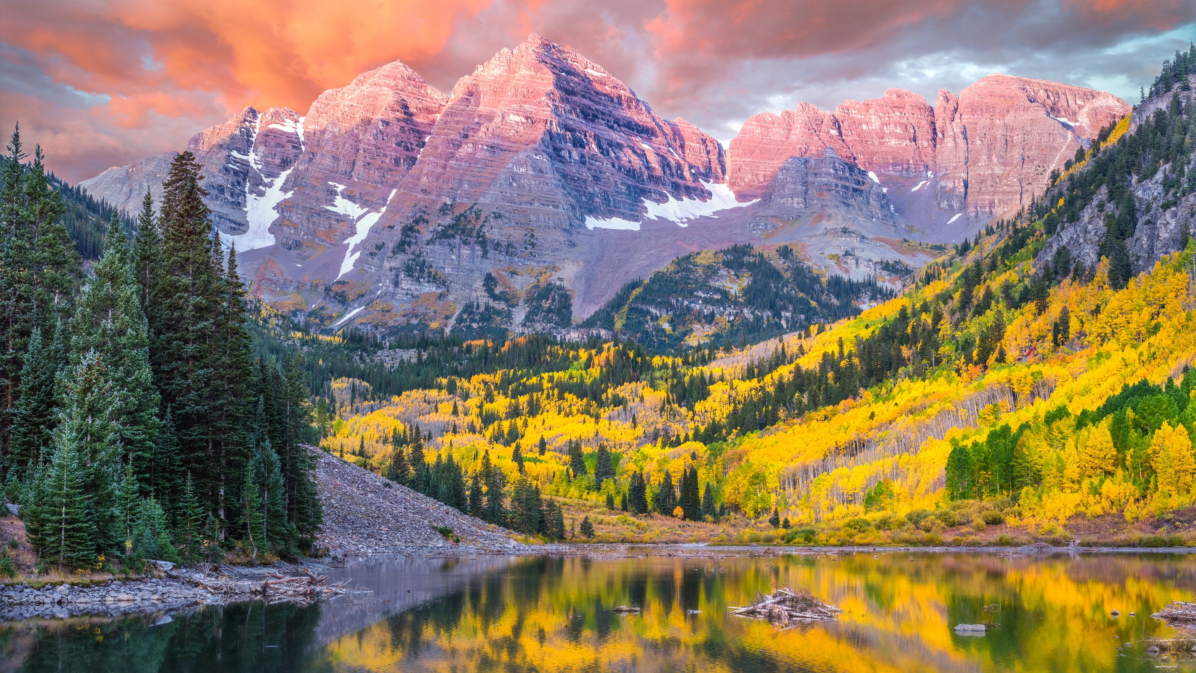 Maroon Bells Wallpaper 4K, Lake, Peaks, Elk Mountains