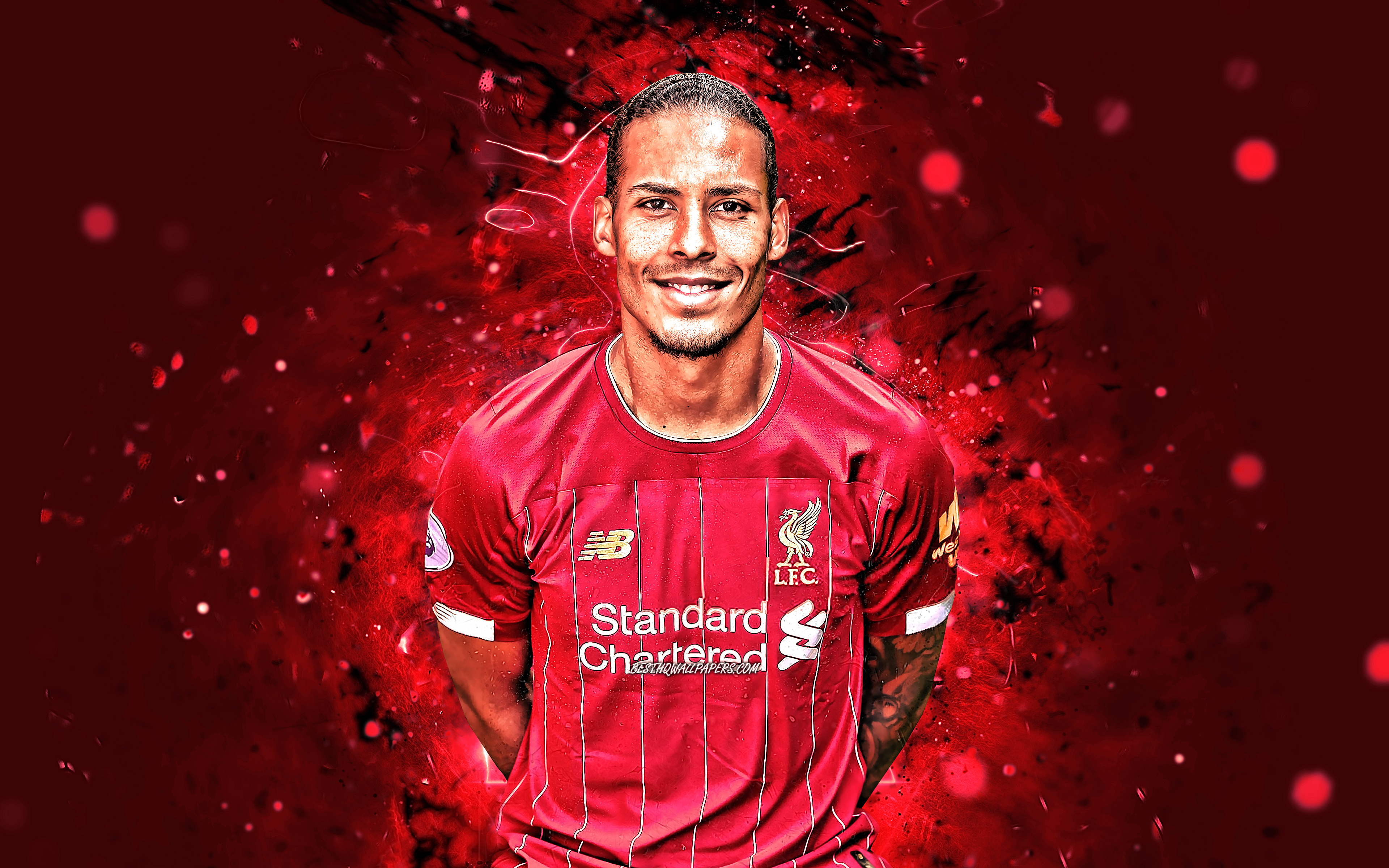Download Wallpaper 4k, Virgil Van Dijk, Season 2019 2020, Dutch Footballers, Defender, Liverpool FC, Neon Lights, Virgil Van Dijk Liverpool, Soccer, LFC, Premier League, Football, Liverpool For Desktop With Resolution 3840x2400. High Quality