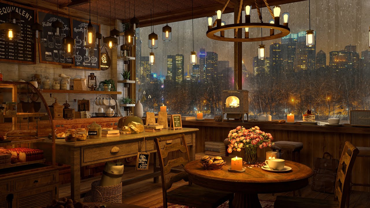 A Rainy Day in 4K Cozy Coffee Shop