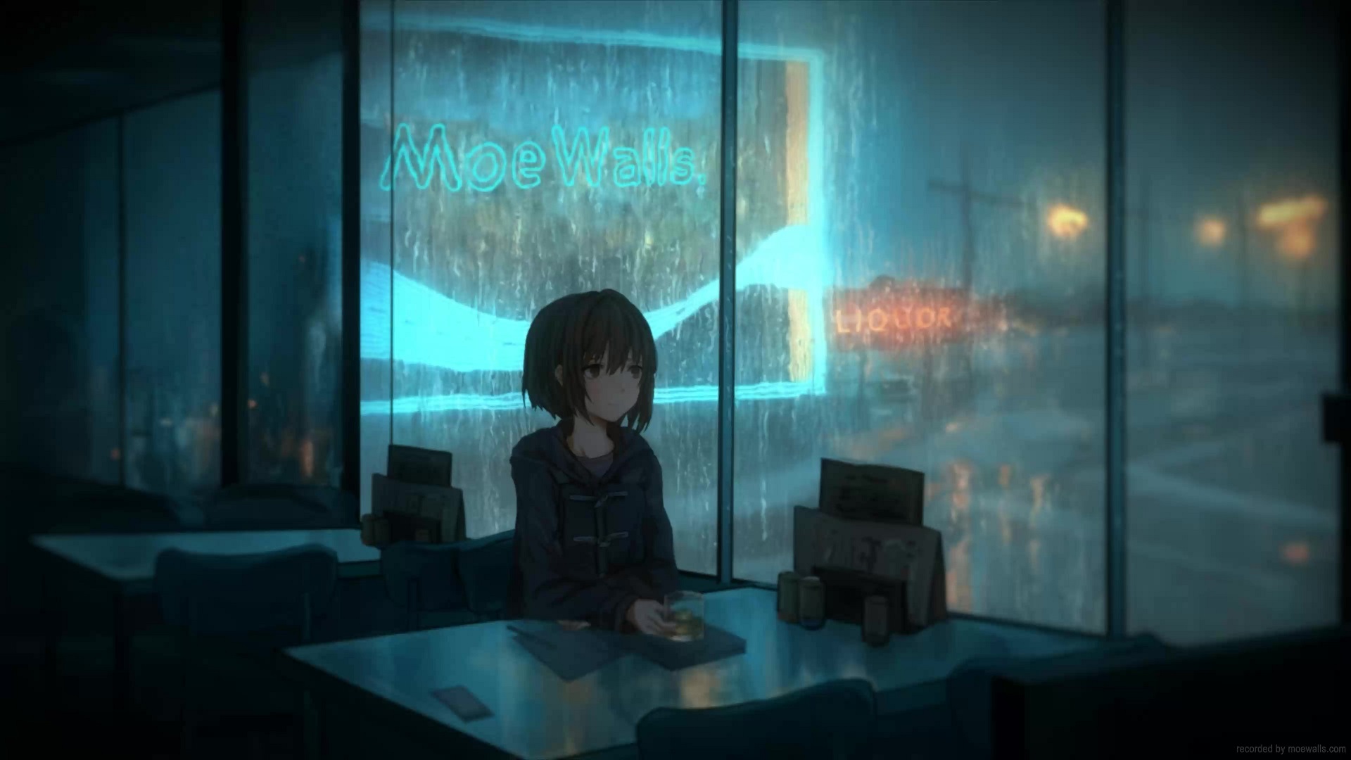 Depressed Anime Girl Coffee Shop Rainy