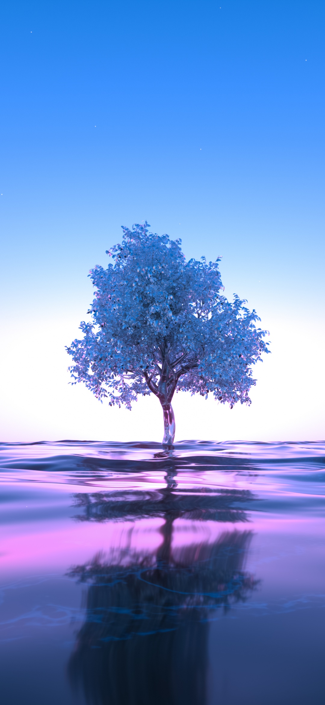 Tree Wallpaper 4K, Neon, Body of Water, Reflection