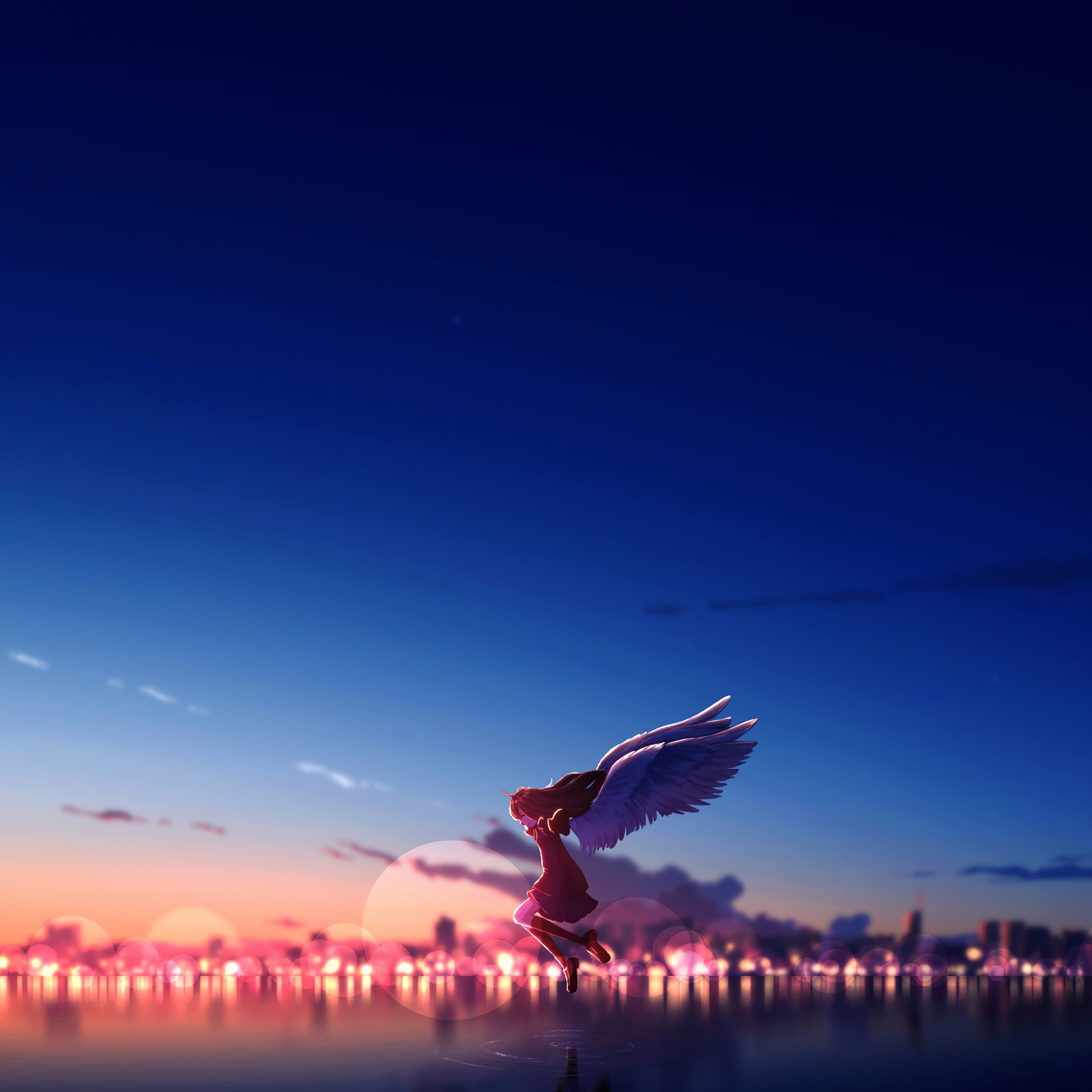 Anime girl Wallpaper 4K, Angel, Happiness