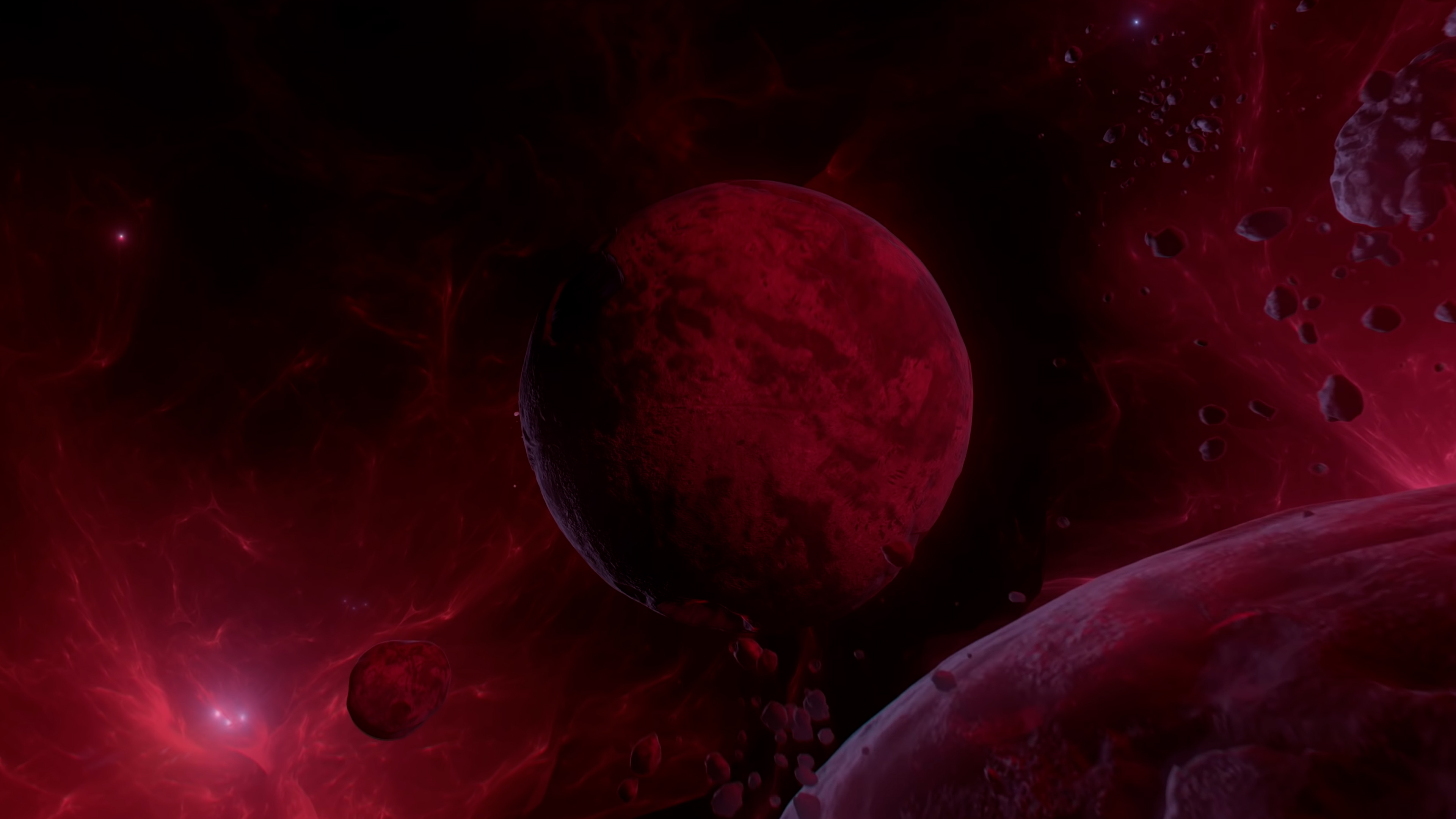 Wallpaper, red, space, galaxy, universe, planet, rocks 3840x2160