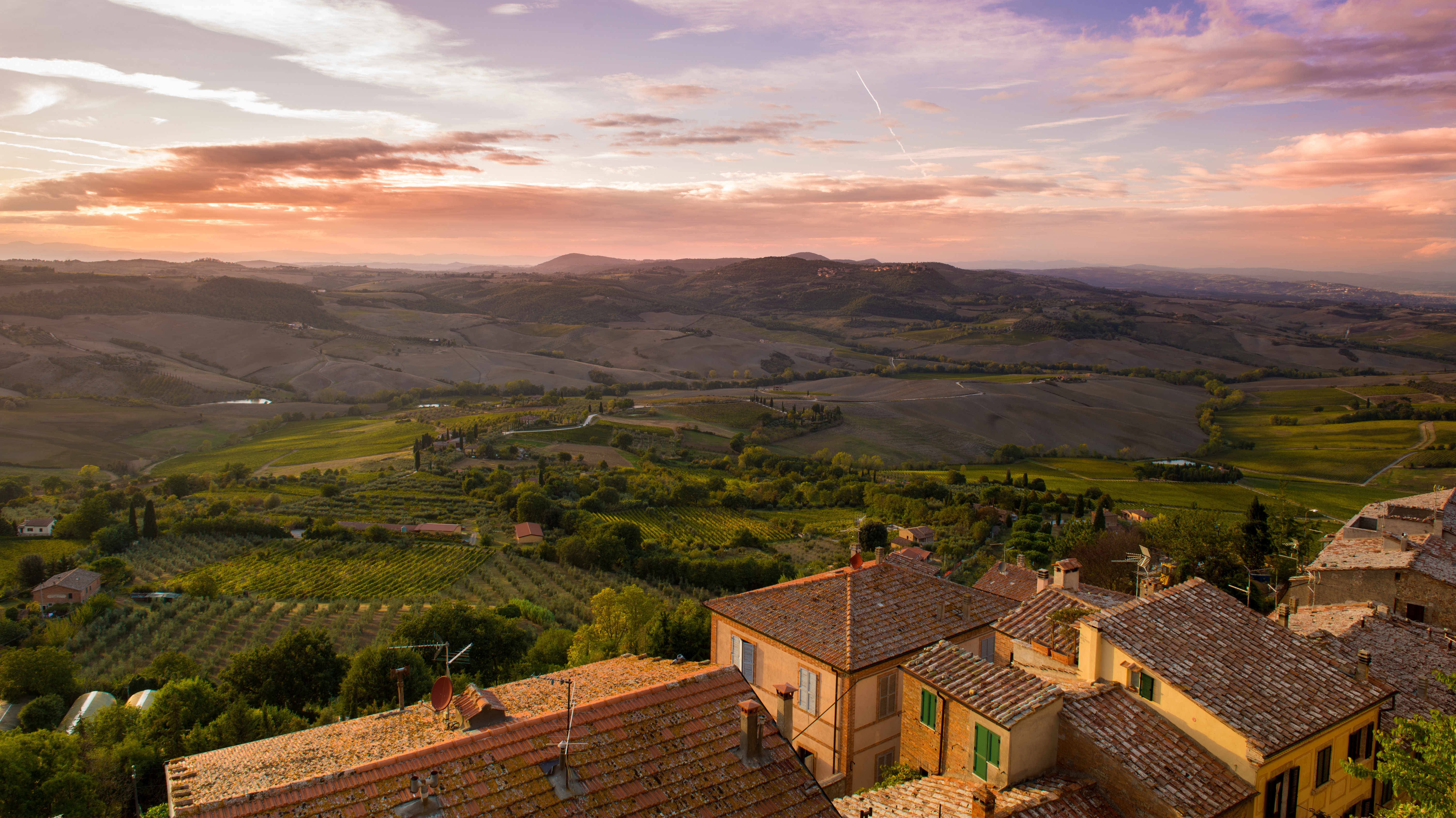 Italy, Tuscany, landscape, 8k, sunset, village, 4k, grass, field, sky, 5k Gallery HD Wallpaper