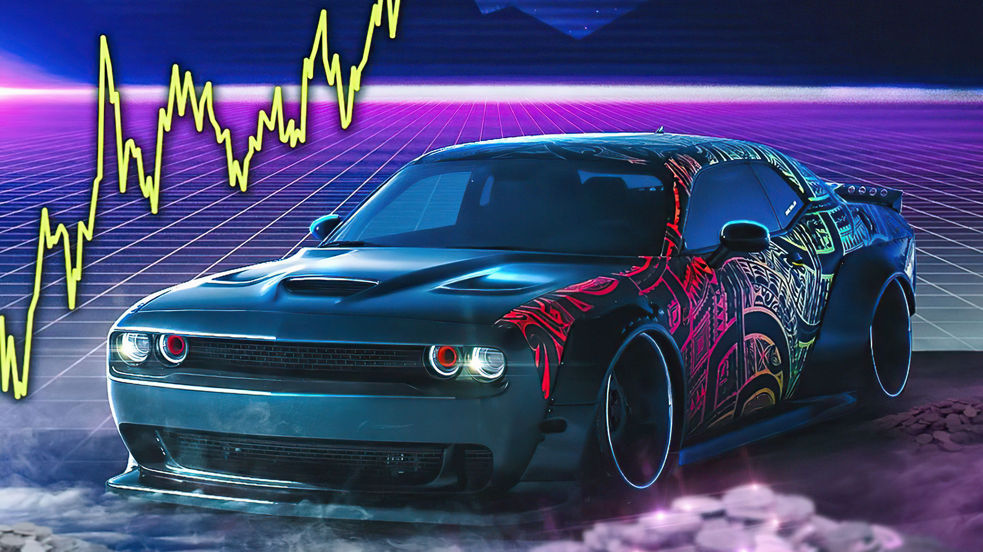 Wallpaper 4k Dodge Challenger Srt Retro Waves 4k Wallpaper