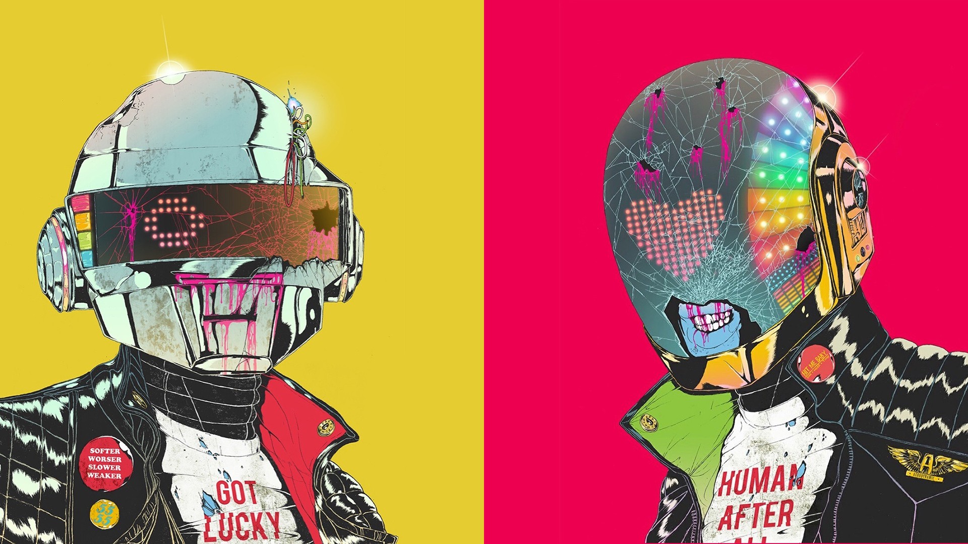 Wallpaper, illustration, music, cartoon, cyborg, Daft Punk, poster, ART, comic book 1920x1080