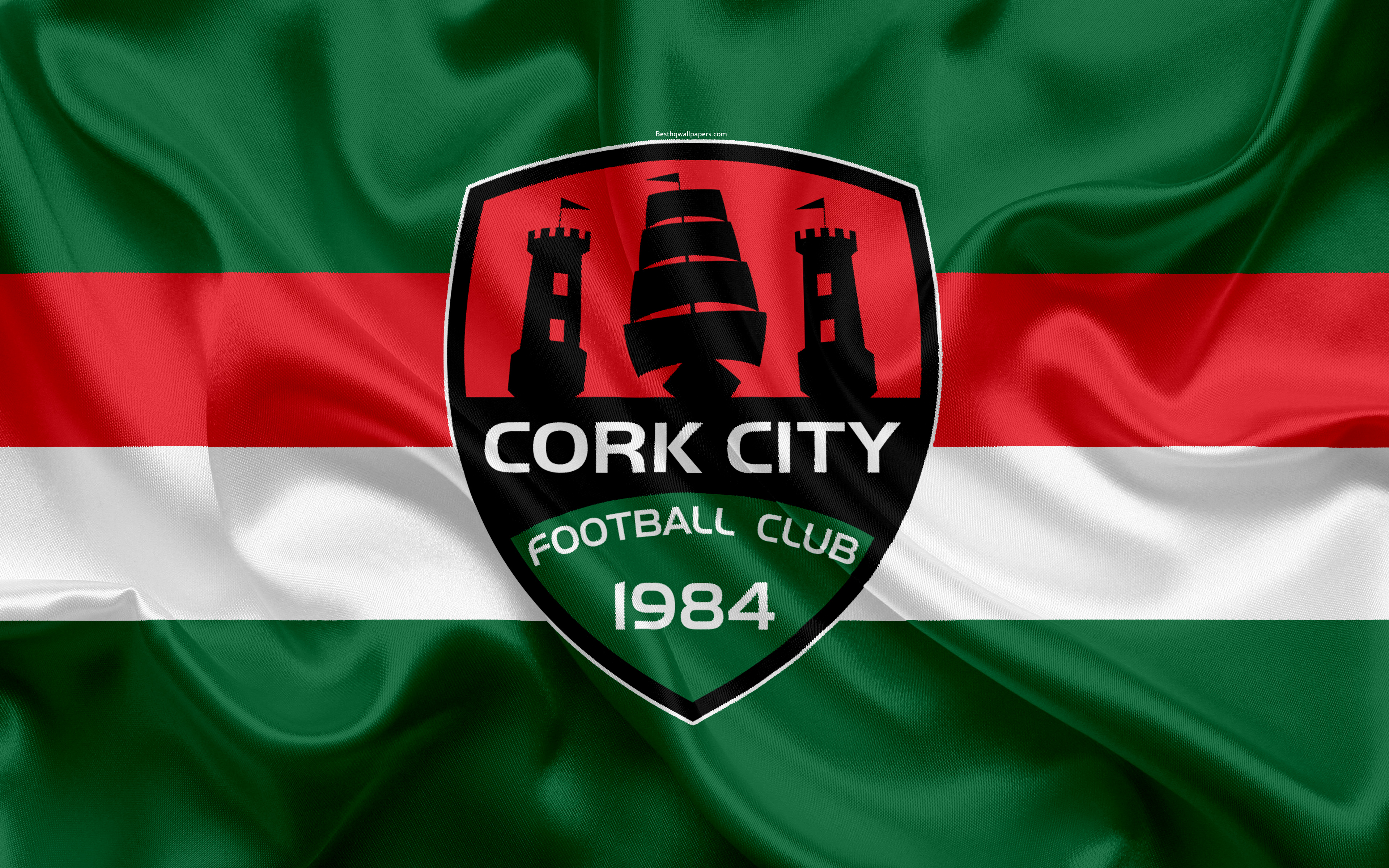 Download wallpaper Cork City FC, 4K, Irish Football Club, Cork City logo, emblem, League of Ireland, Premier Division, football, Cork, Ireland, silk flag, Irish Football Championship for desktop with resolution 3840x2400. High
