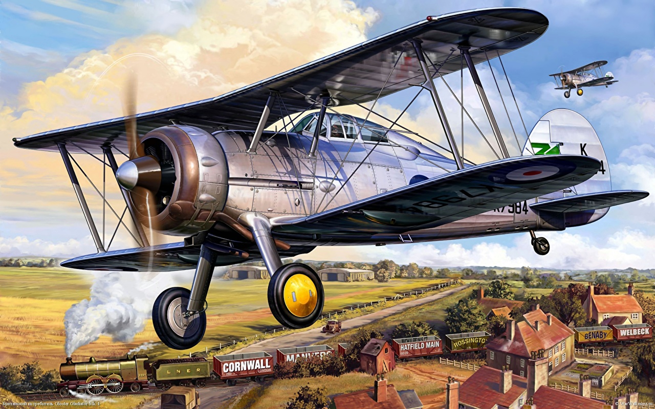 Desktop Wallpaper Airplane Gloster Gladiator Mk. I antique Painting
