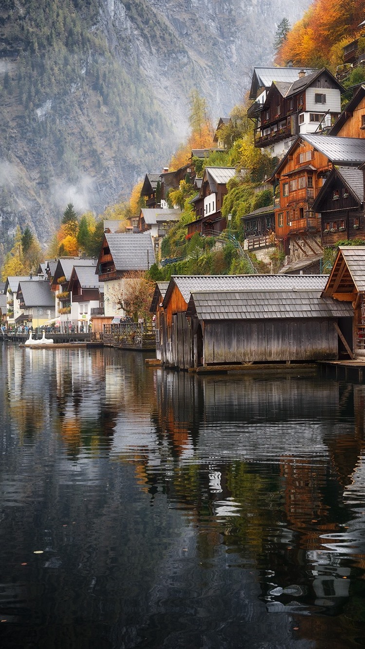 Austria, Hallstatt, Houses, Lake, Mountains 750x1334 IPhone 8 7 6 6S Wallpaper, Background, Picture, Image
