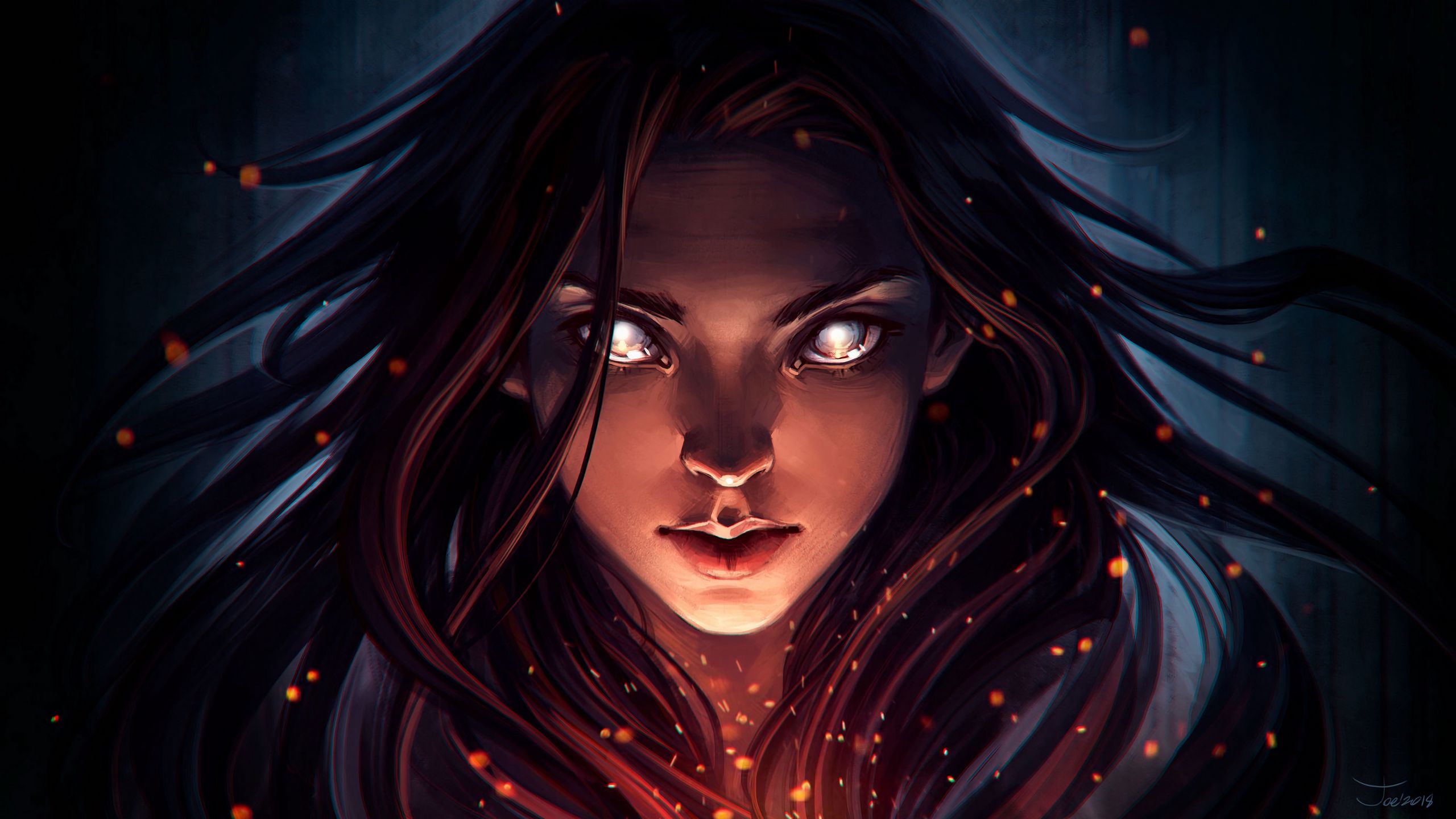 Download wallpaper 2560x1440 girl, portrait, face, view, art, dark widescreen 16:9 HD background