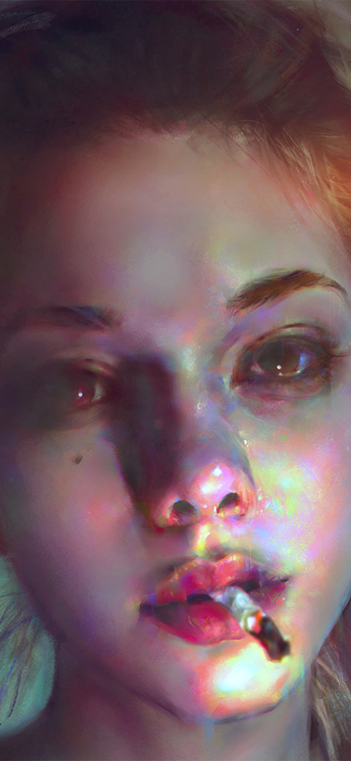 iPhone X wallpaper. yanjun cheng paint face girl illustration art dark flare