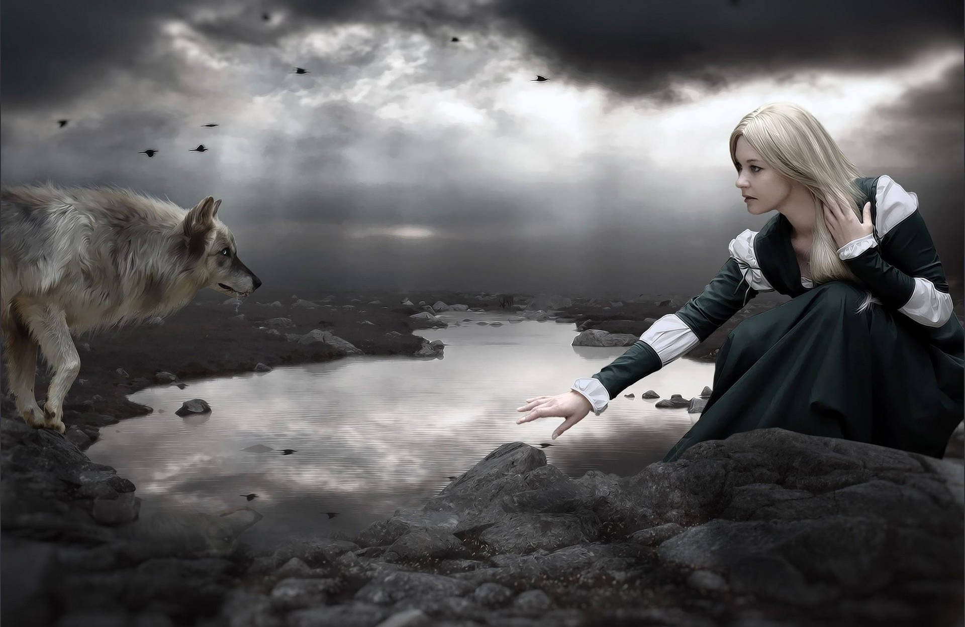 Download Wolf Girl Dark Art Wallpaper