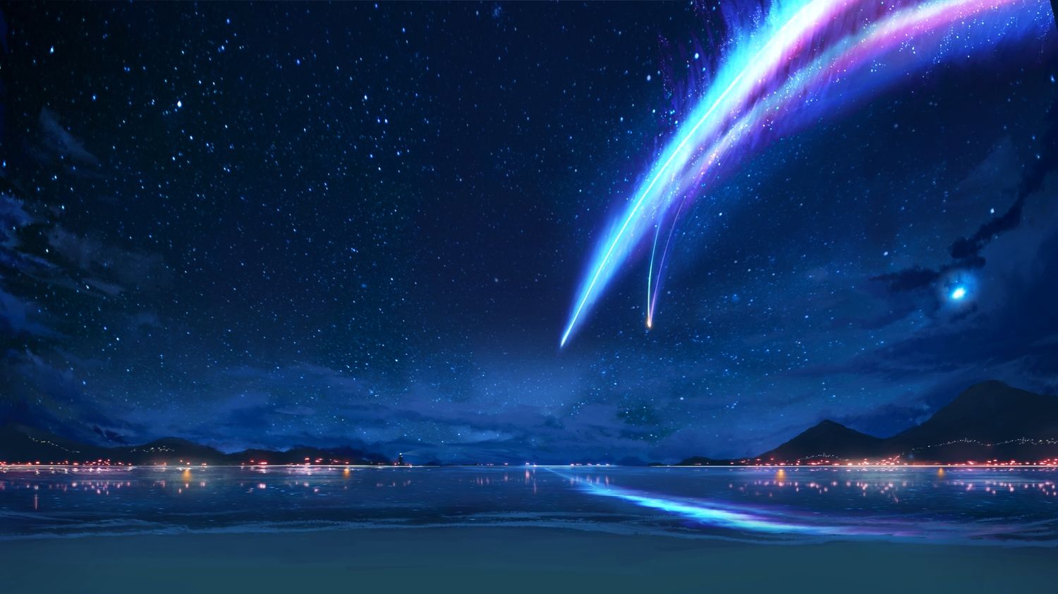 beach kimi_no_na_wa landscape night scenic water. Anime background wallpaper, 1080p anime wallpaper, Anime scenery wallpaper