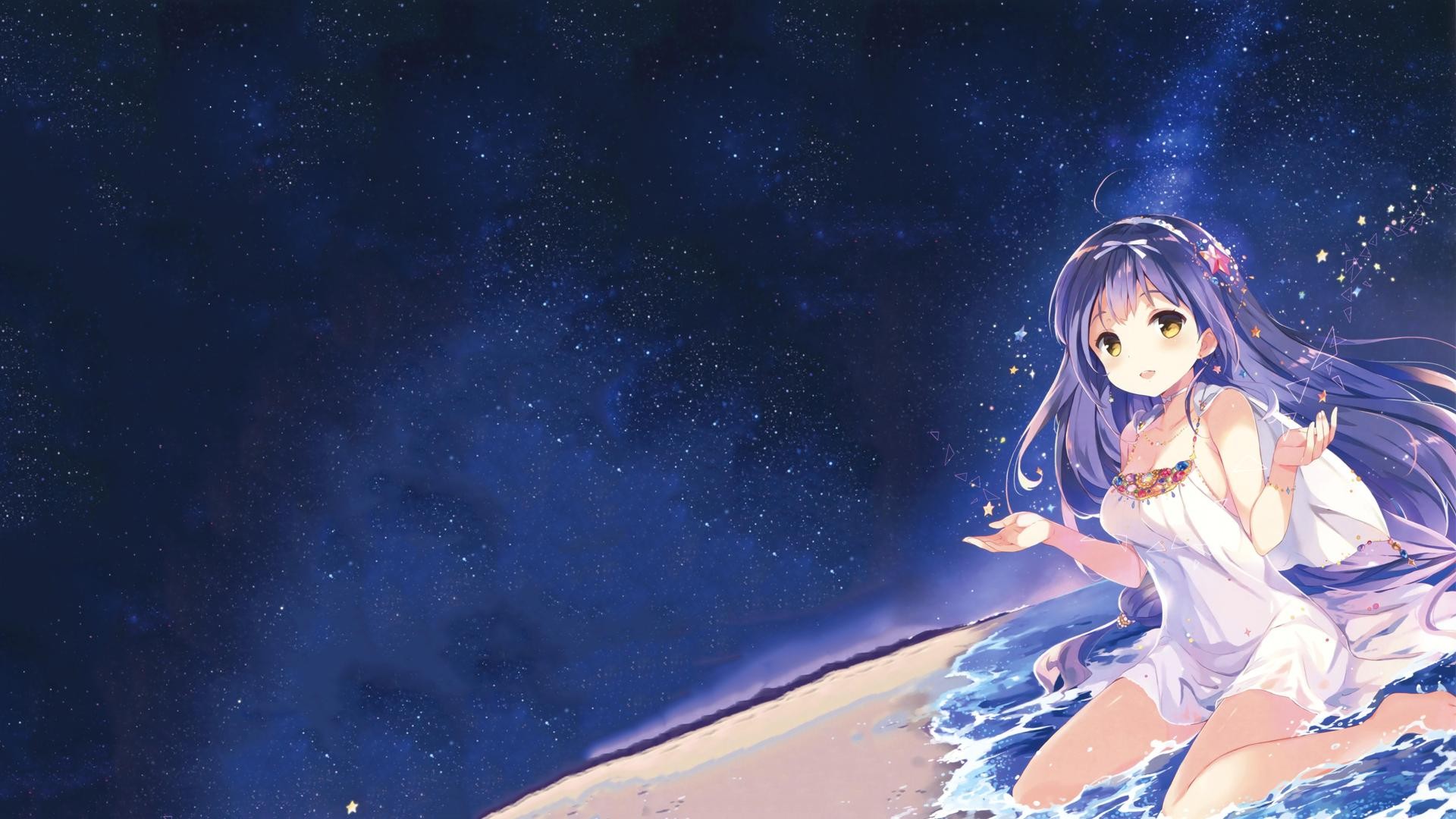 Wallpaper, anime girls, sky, beach, original characters, screenshot, computer wallpaper 1920x1080