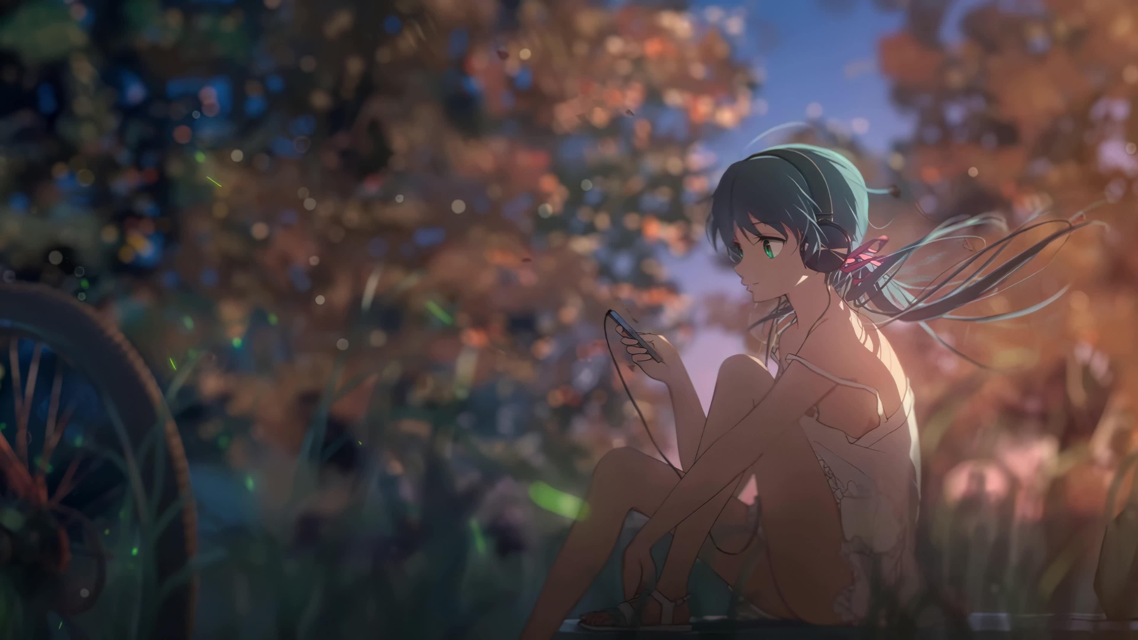 Anime Girl Listening To Music Relaxing Nature Forest 4K Live Wallpaperx2160 Gallery HD Live Wallpaper