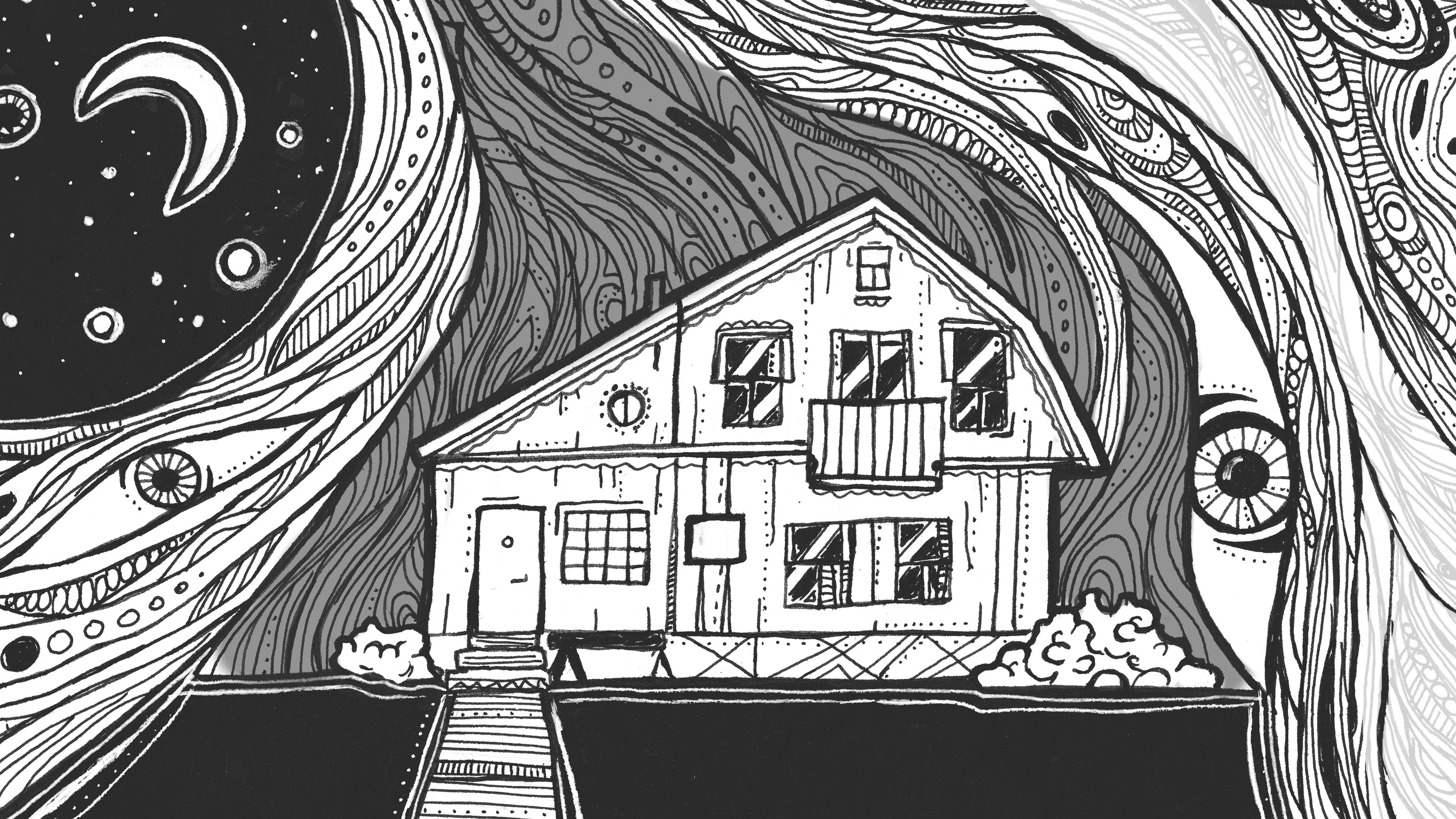 Wallpaper 4k house, doodles, patterns, illustration 4k Wallpaper