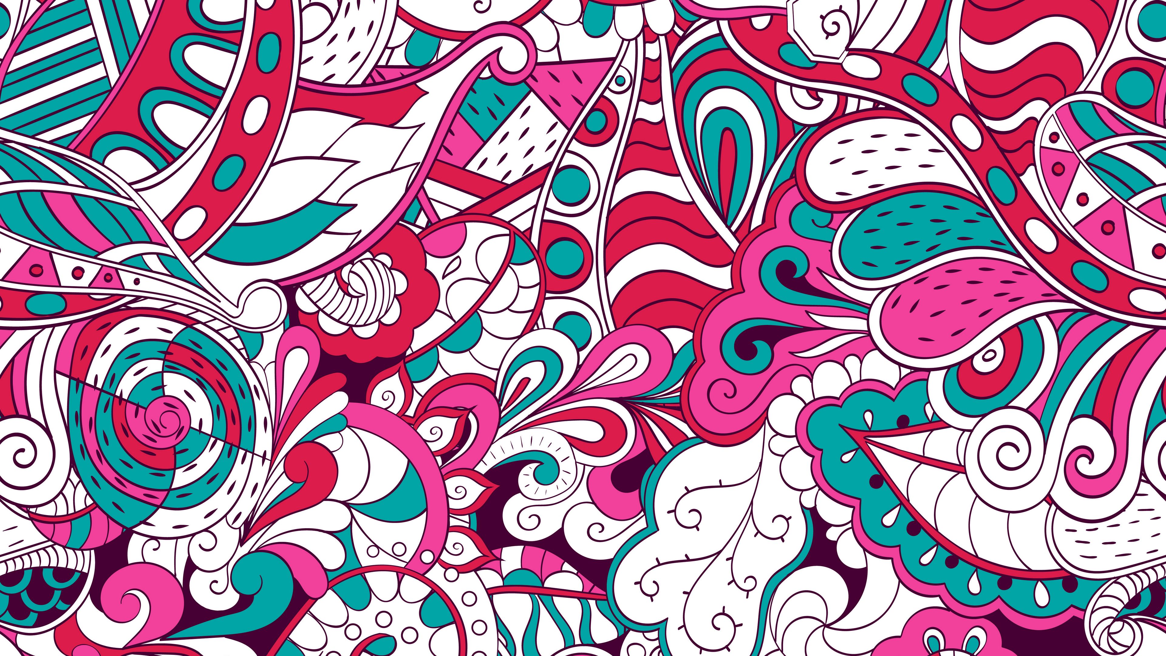 pattern, doodles, colorful, abstraction, 4k HD Wallpaper