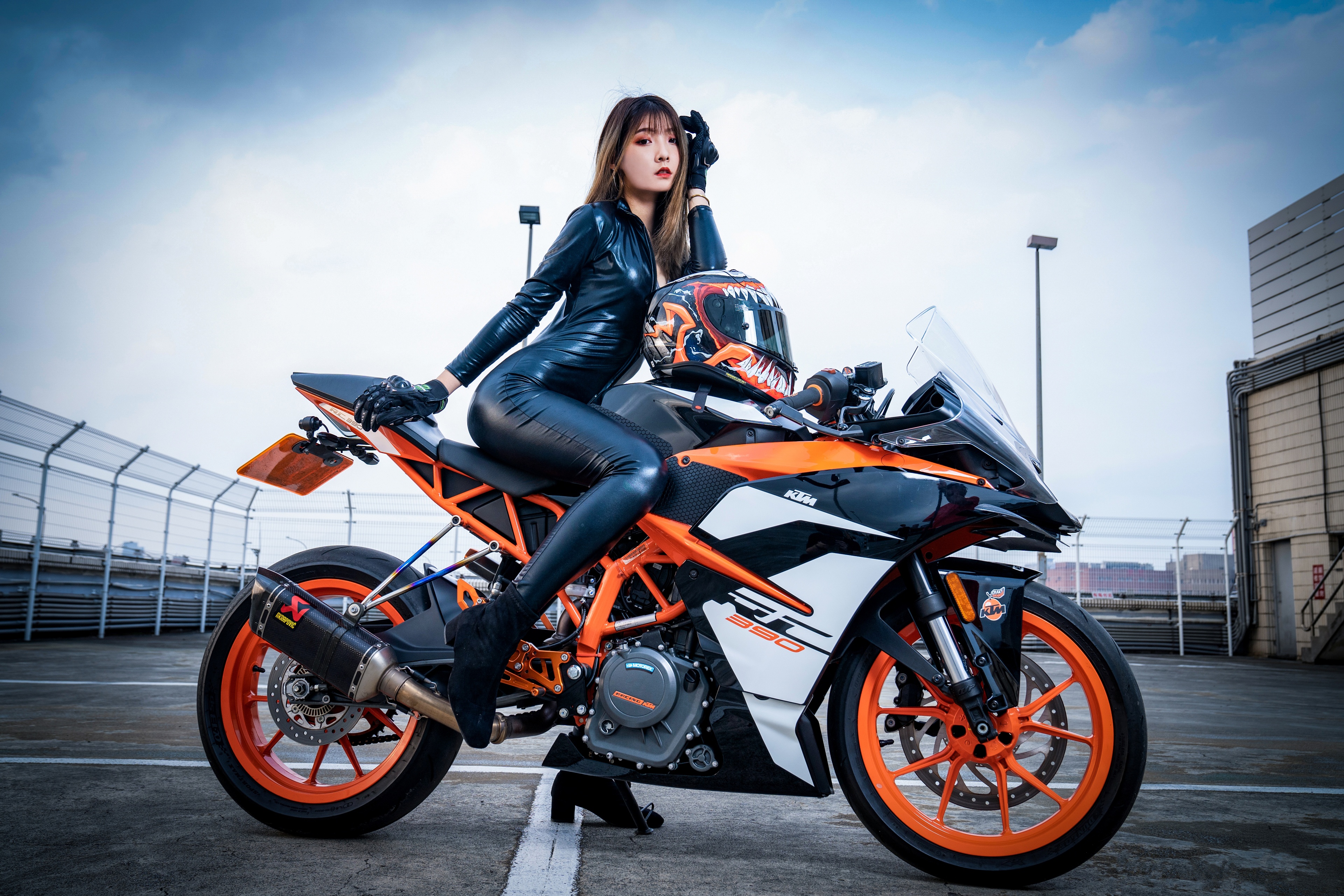 HD desktop wallpaper: Motorcycle, Brunette, Model, Women, Ktm, Asian, Girls & Motorcycles download free picture
