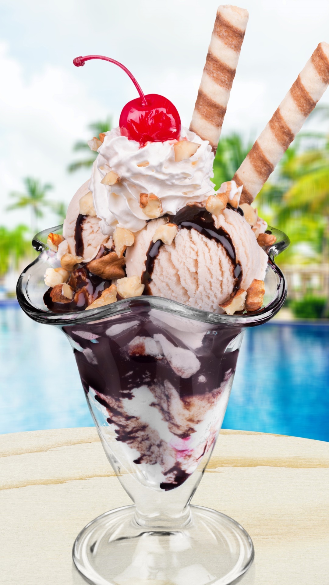 Wallpaper / Food Ice Cream Phone Wallpaper, Cream, Cherry, Pool, Summer, 1080x1920 free download