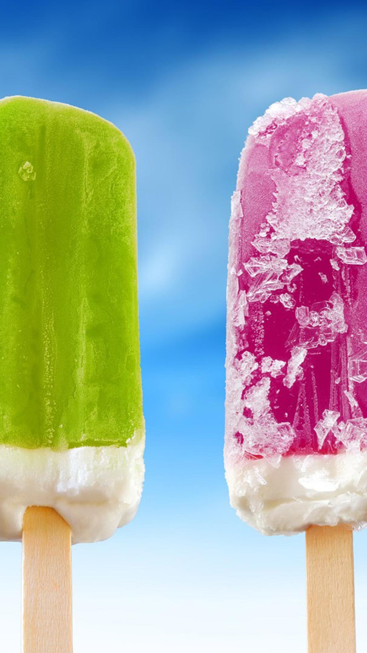 Four ice creams in different colors for a hot day