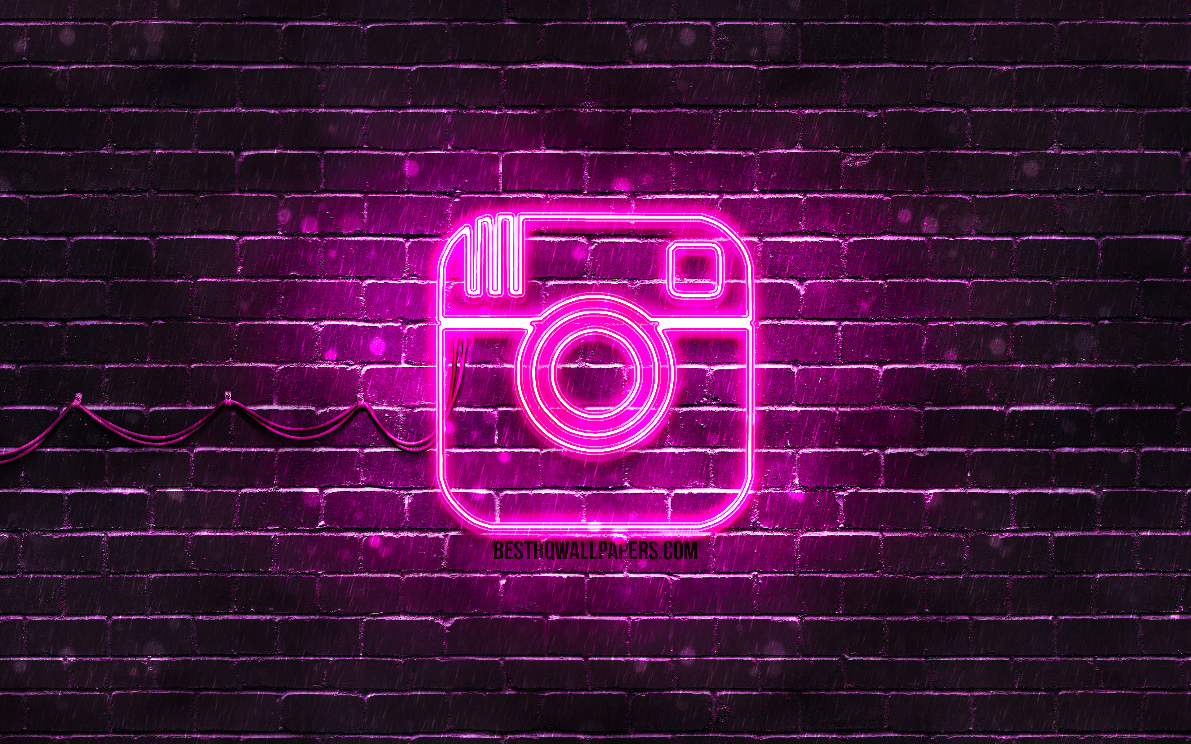 Download wallpaper Instagram purple logo, 4k, purple brickwall, Instagram logo, brands, Instagram neon logo, Instagram for desktop with resolution 3840x2400. High Quality HD picture wallpaper