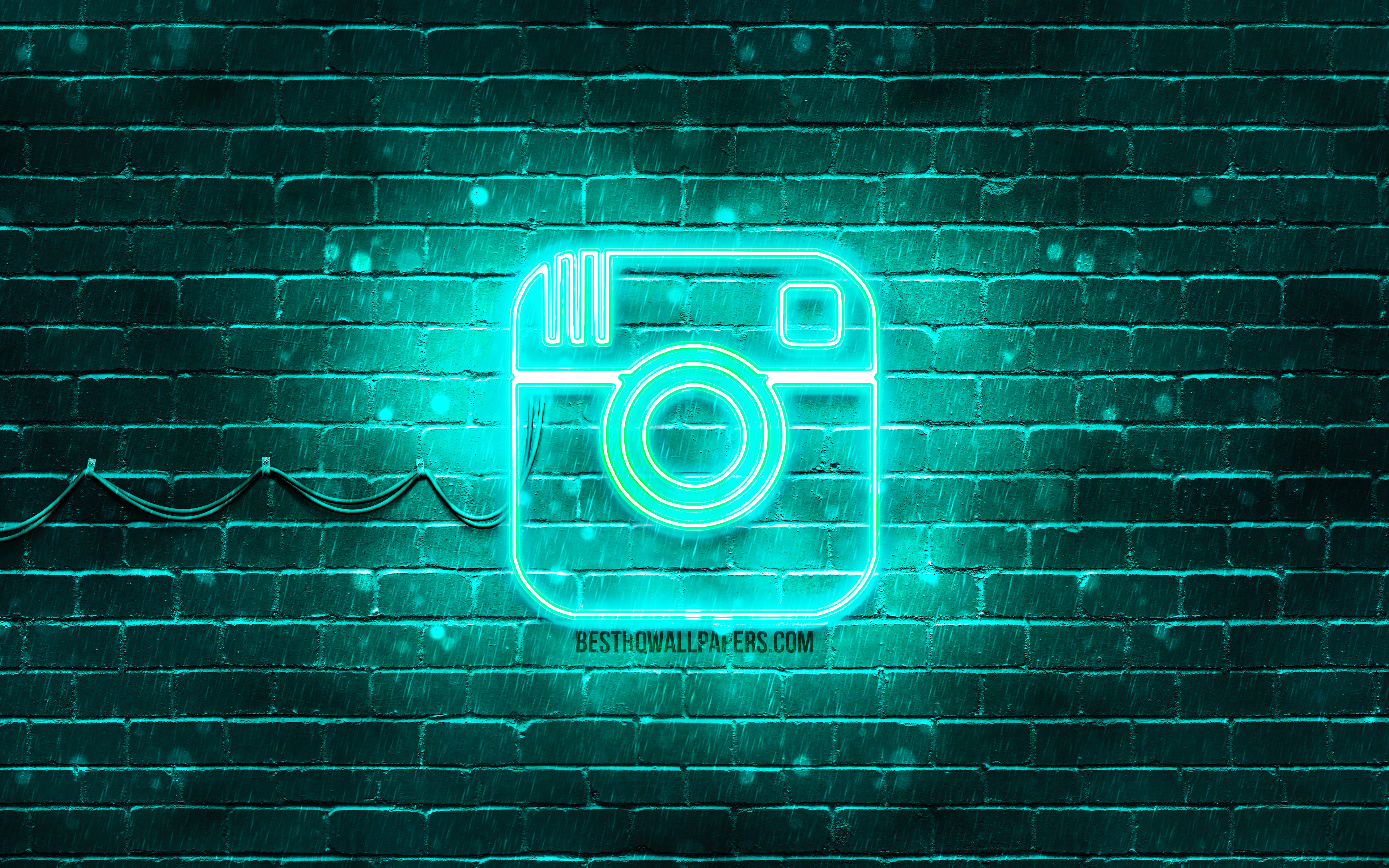 Download wallpaper Instagram turquoise logo, 4k, turquoise brickwall, Instagram logo, brands, Instagram neon logo, Instagram for desktop with resolution 3840x2400. High Quality HD picture wallpaper