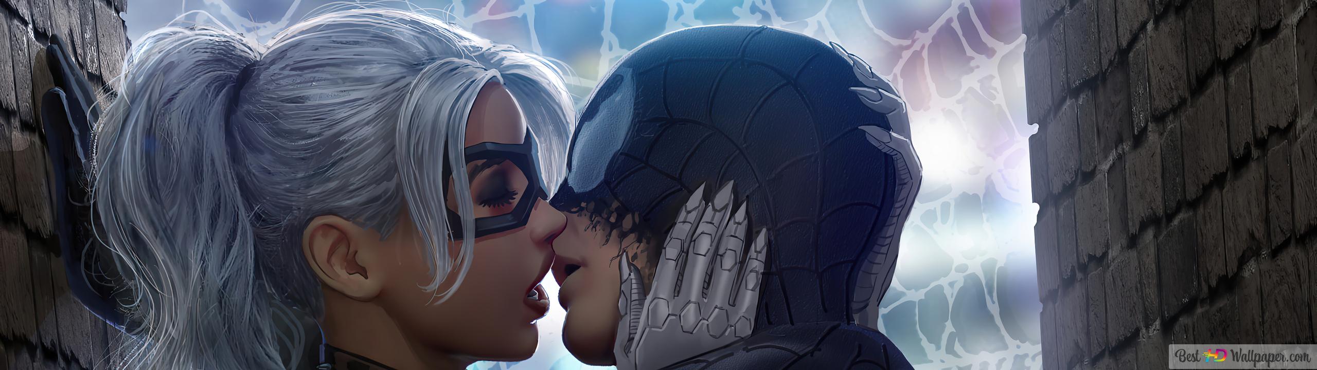 Spider Man Venom Symbiote Black Cat Kiss (Marvel) Comics 4K Wallpaper Download