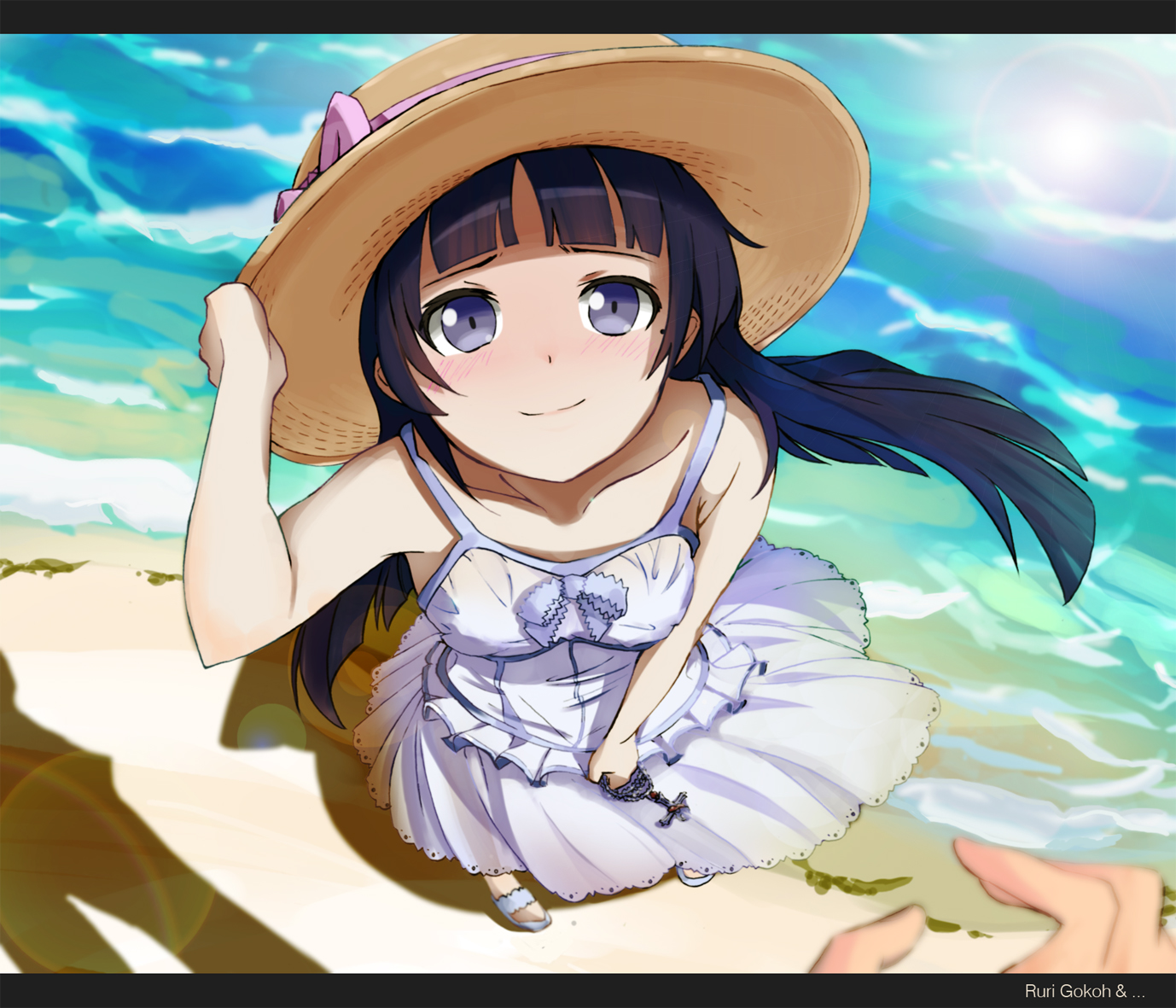 beach black hair blue eyes bow cross dress gokou ruri hat long hair ore no imouto ga konna ni kawaii wake ga nai sonokazu water. konachan.net.com Anime Wallpaper