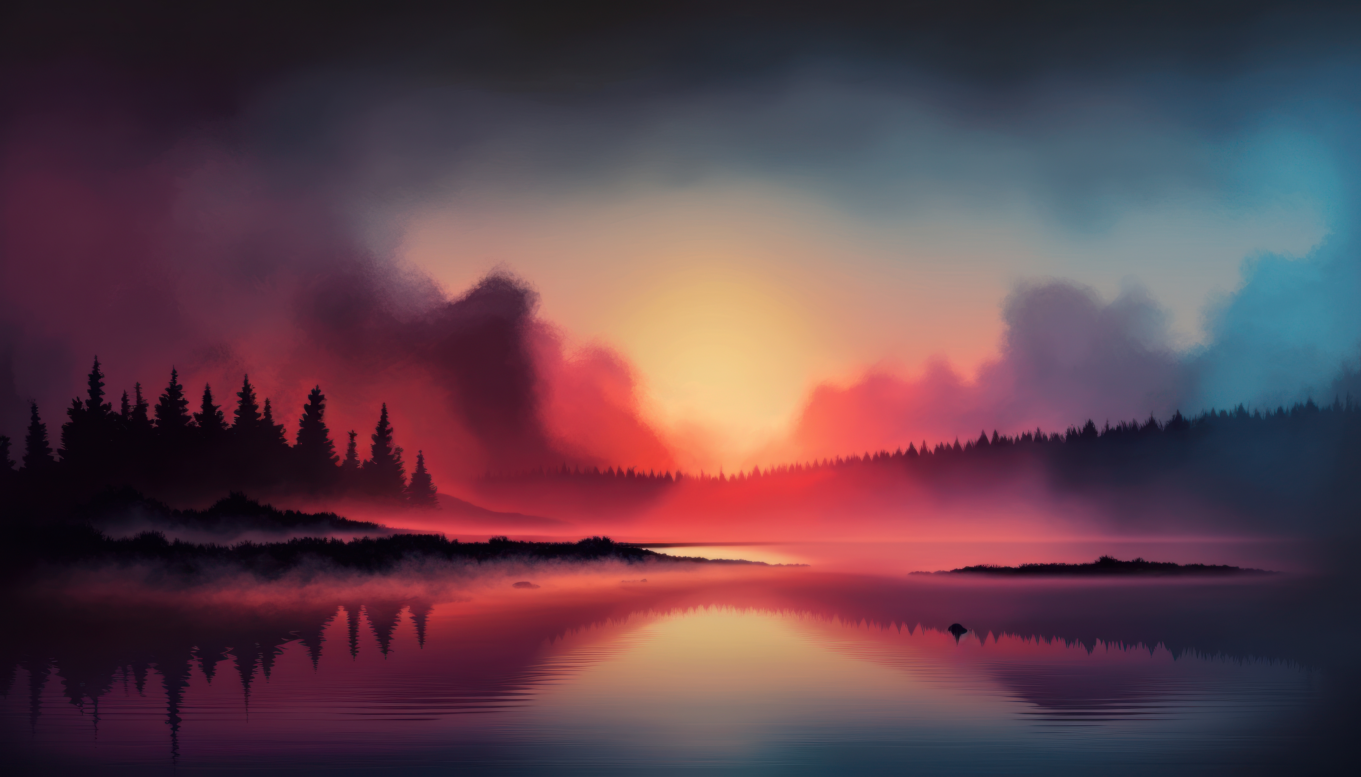 Wallpaper, ai art, morning, sunrise, landscape, lake 4579x2616