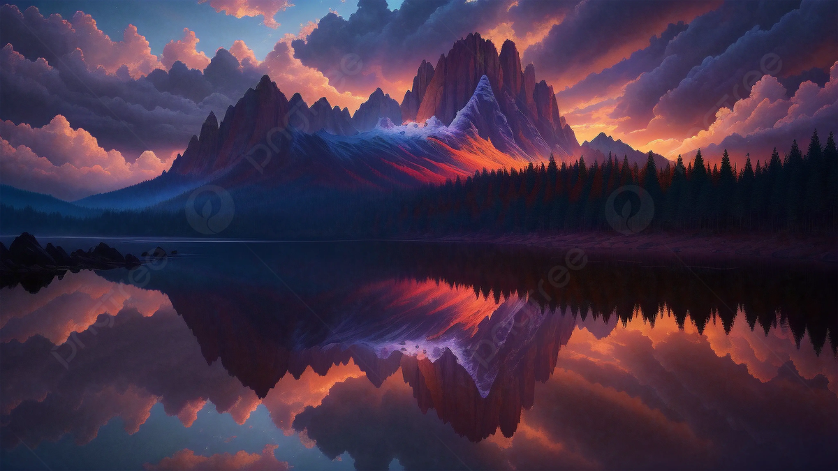 Red Ocean Sunrise In The Lake Painting Illustrations Background, Redocean, Sunrise, Lake Background Image And Wallpaper for Free Download