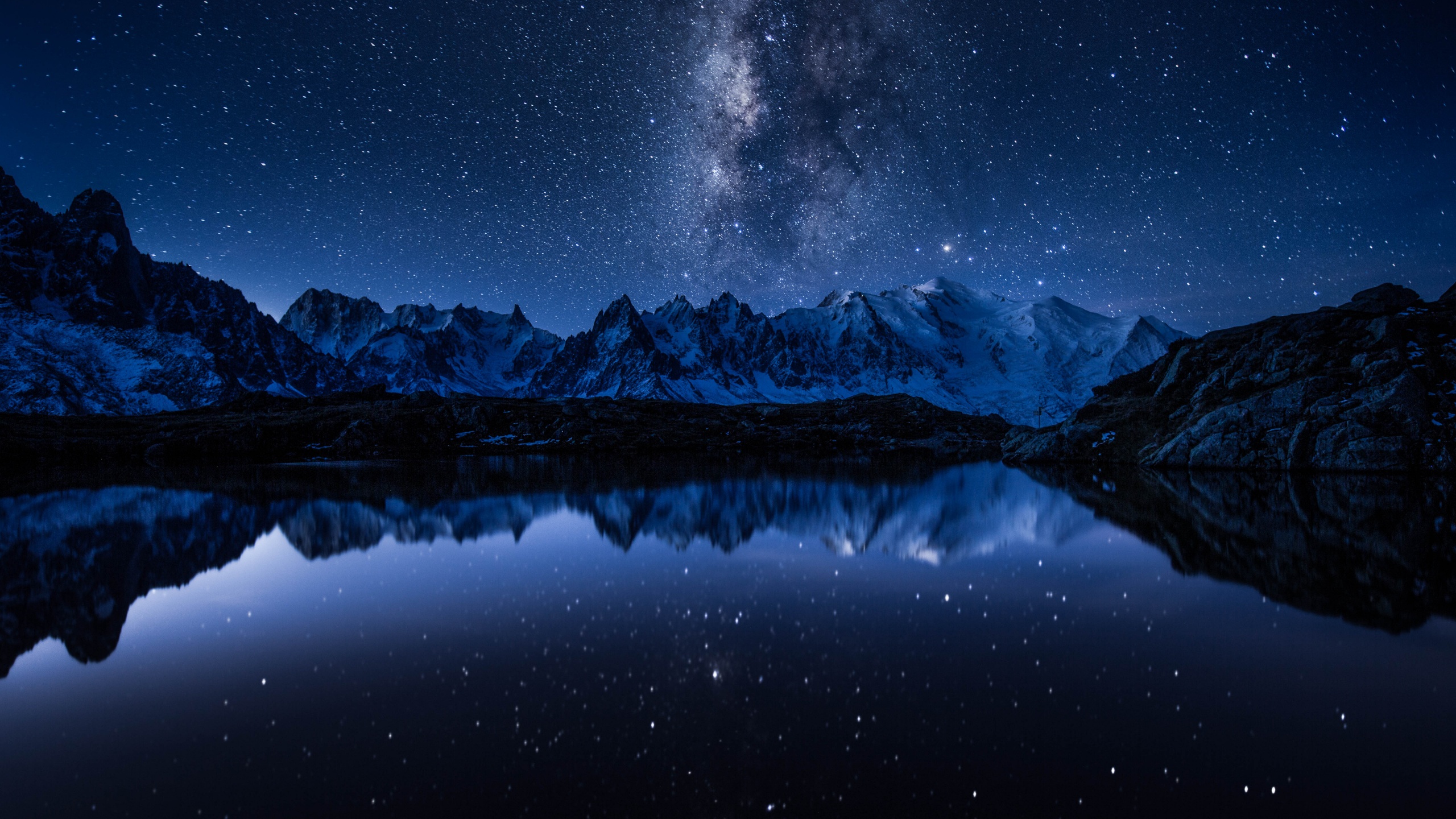 Milky Way Wallpaper 4K, Night, Starry sky, Mountains