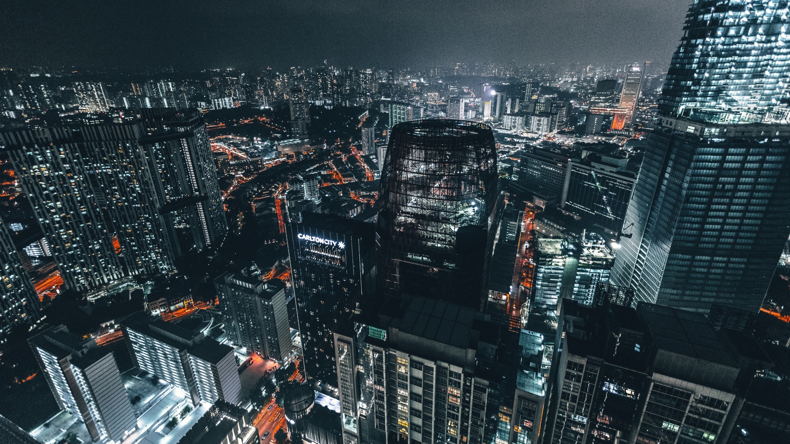 Wallpaper 4k skyscrapers, night, top view, city lights, metropolis 4k Wallpaper