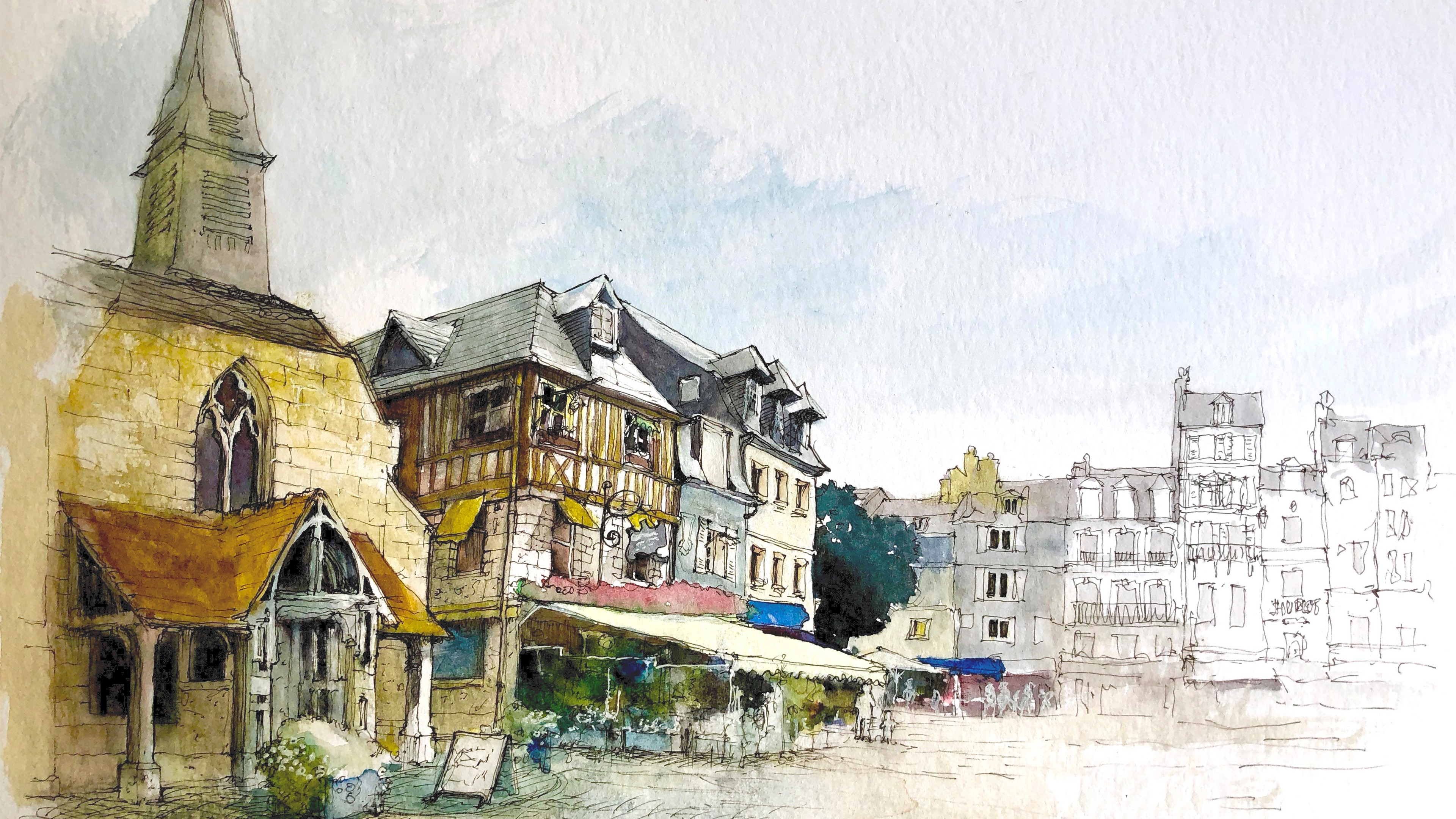 Wallpaper Watercolor painting, city, houses 3840x2160 UHD 4K Picture, Image