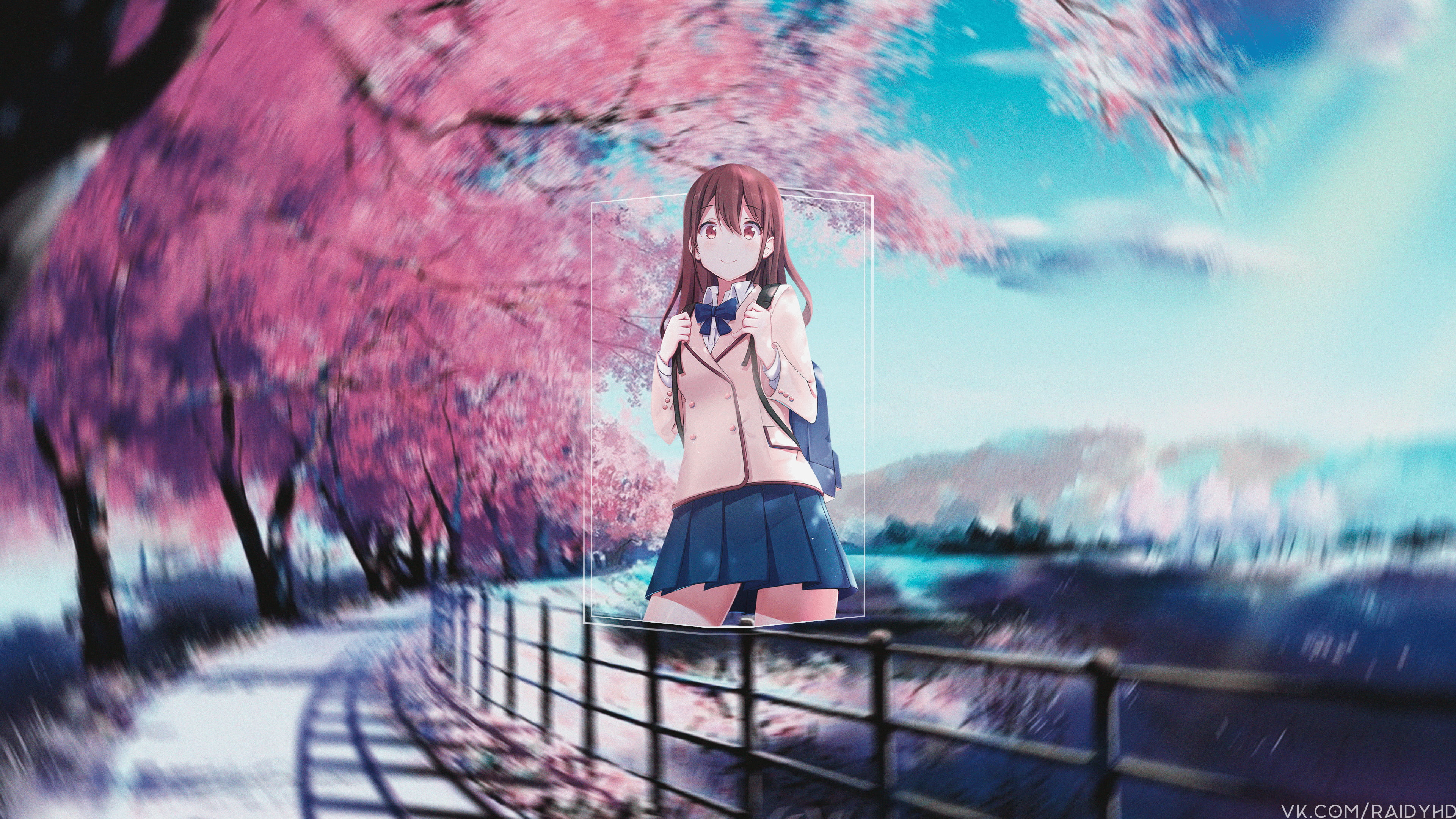 Wallpaper / School Uniform, Cherry Blossom, Sakura Yamauchi, Anime Girls, Anime, Picture In Picture, 4K Free Download