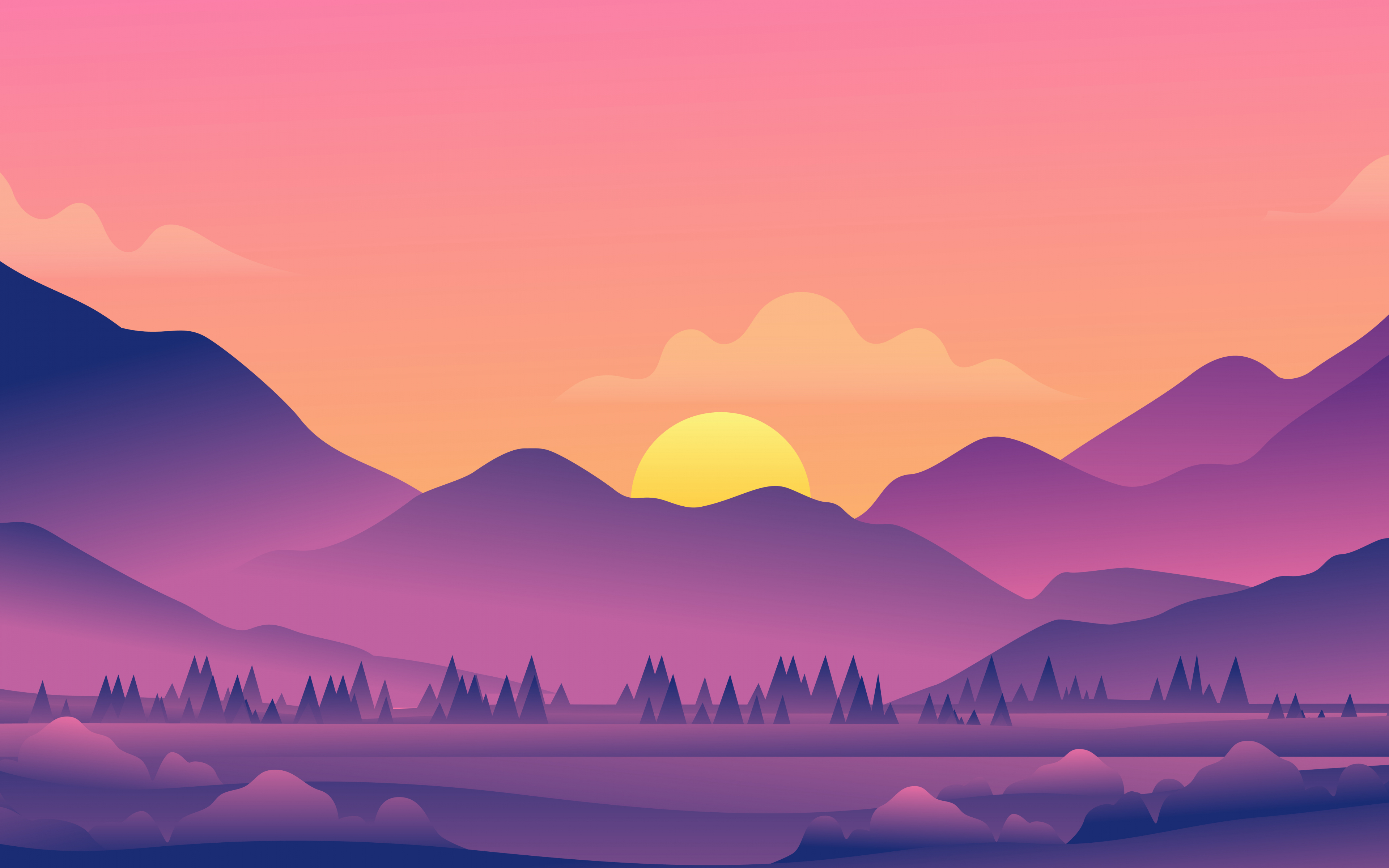 Download wallpaper 3840x2400 beautiful evening, landscape, forest, mountains, minimal 4k wallaper, 4k ultra HD 16:10 wallpaper, 3840x2400 HD background, 26766