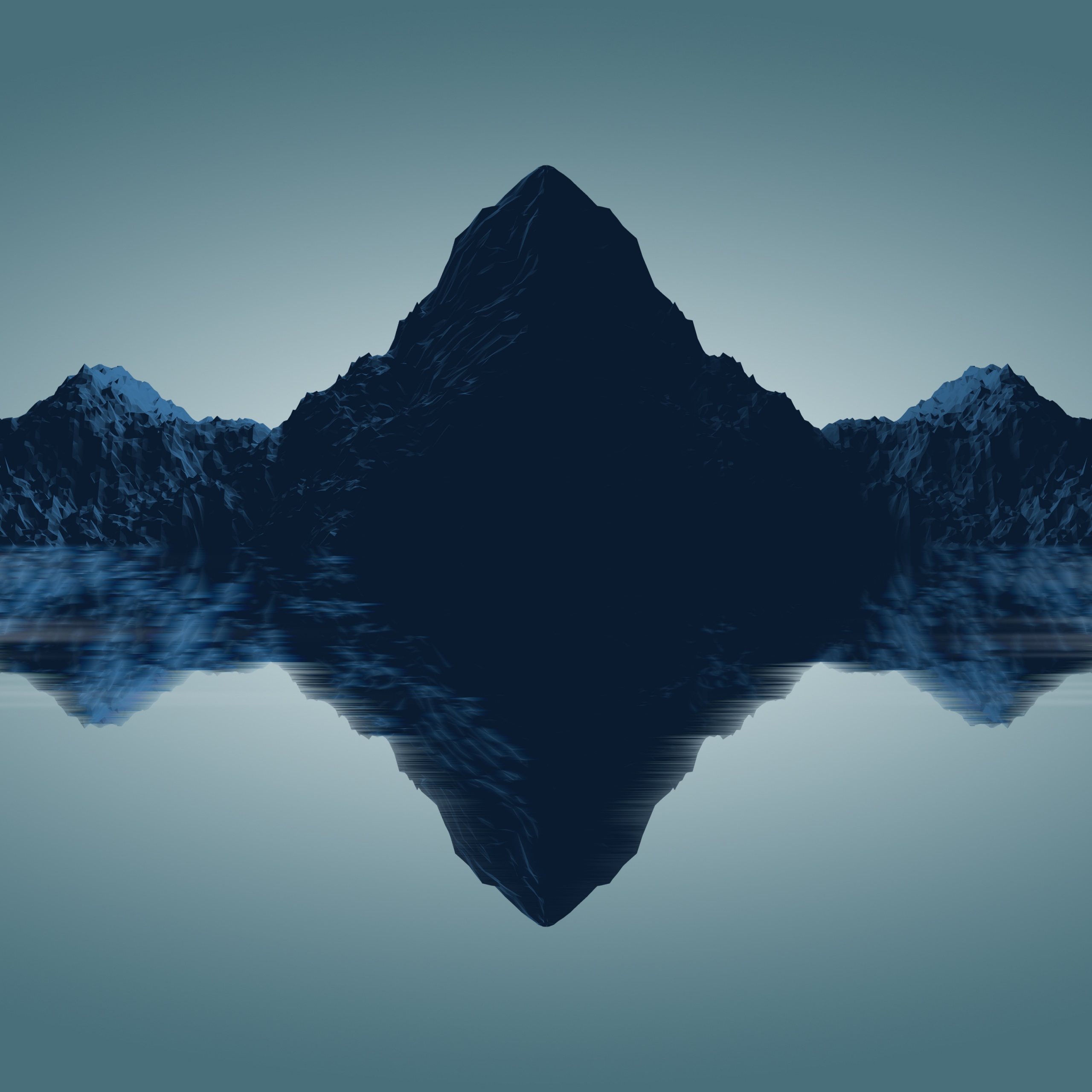 Mountains Wallpaper 4K, Reflections, Render