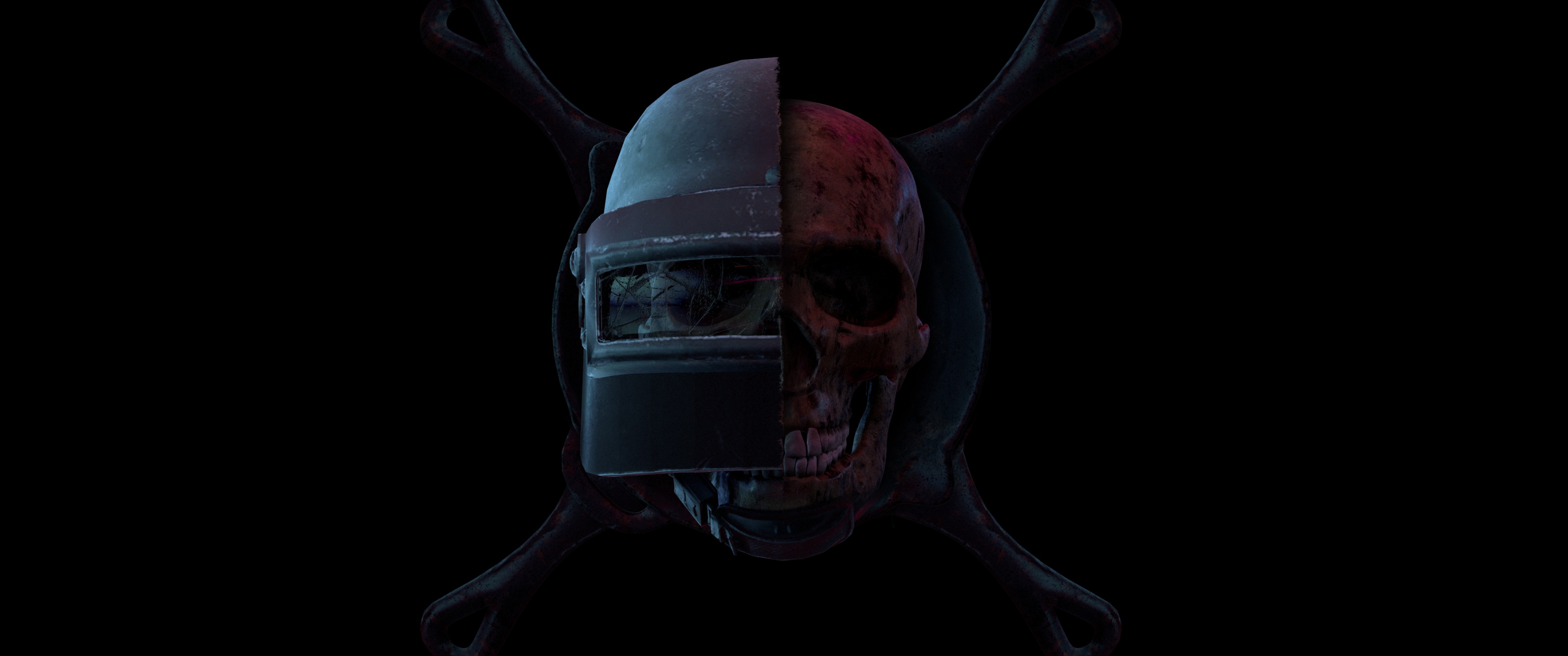 PUBG Wallpaper 4K, helmet, Skull, Black background
