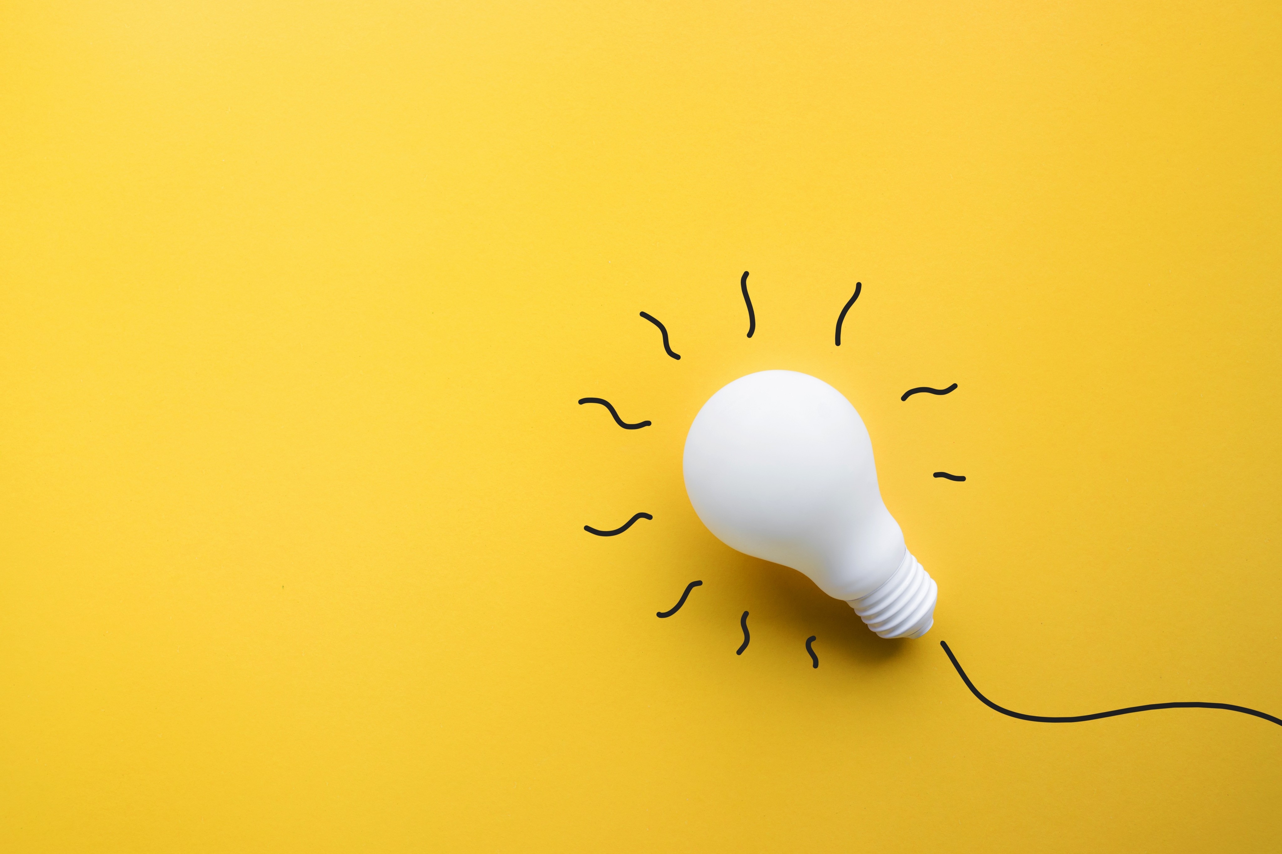 4K, lightbulb, technology, yellow, simple background, yellow background Gallery HD Wallpaper