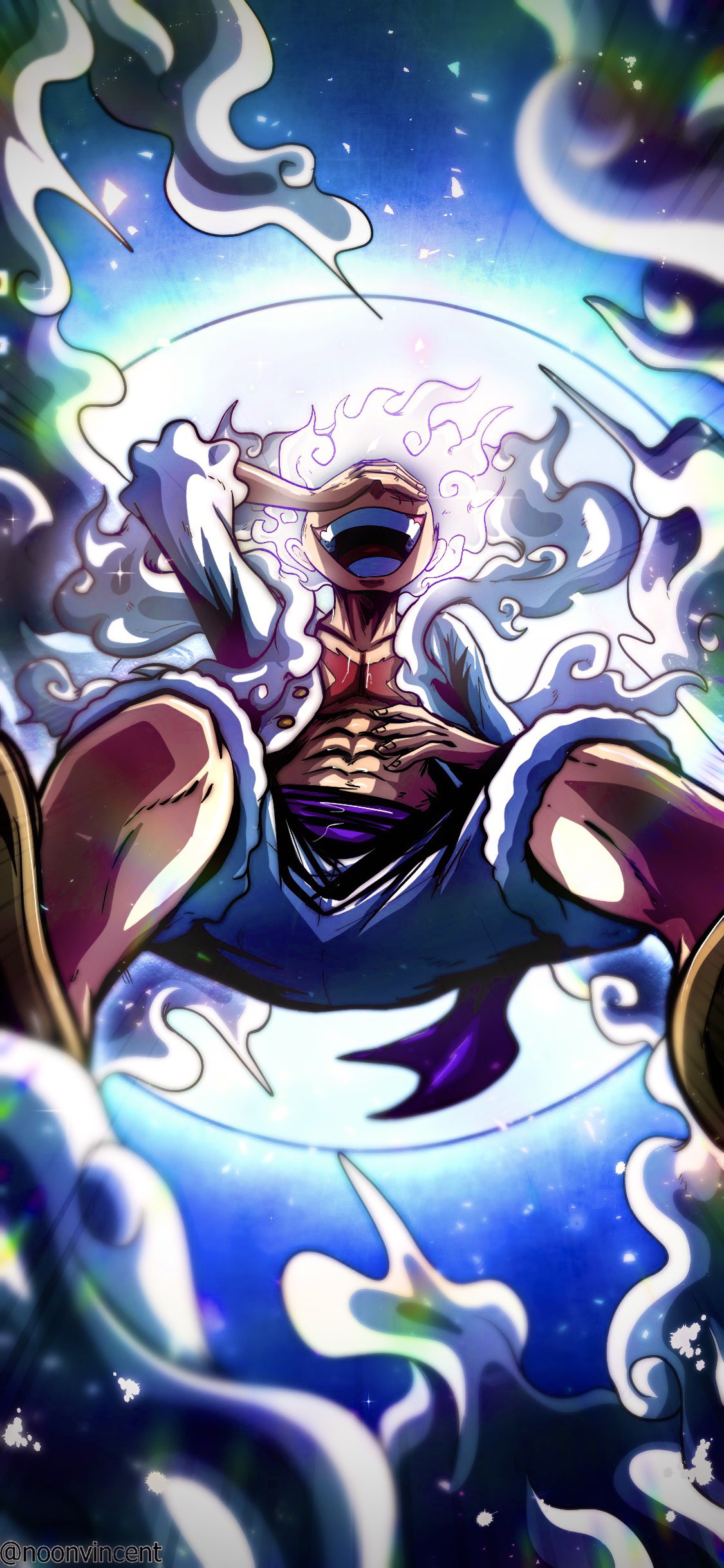 Wallpaper, One Piece, vincentnoon, noonvincent, Monkey D Luffy, Gear 5th, sun god nika 1125x2436