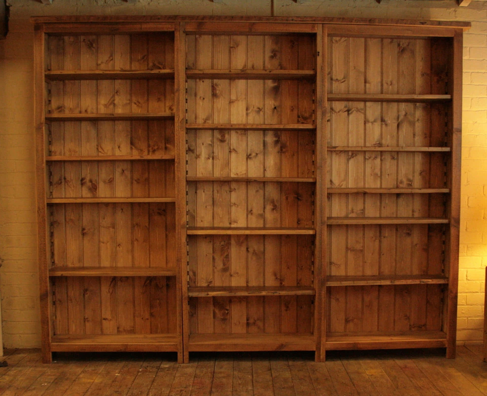 Download Empty Brown Wooden Bookshelf Background For Desktop