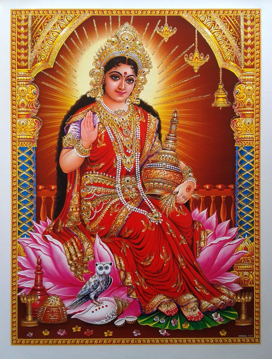 Lakshmi Maa Kamla Devi (Golden Effect, Glossy Paper) 19x26 • $19.95. Saraswati goddess, Lakshmi photo, Lakshmi image