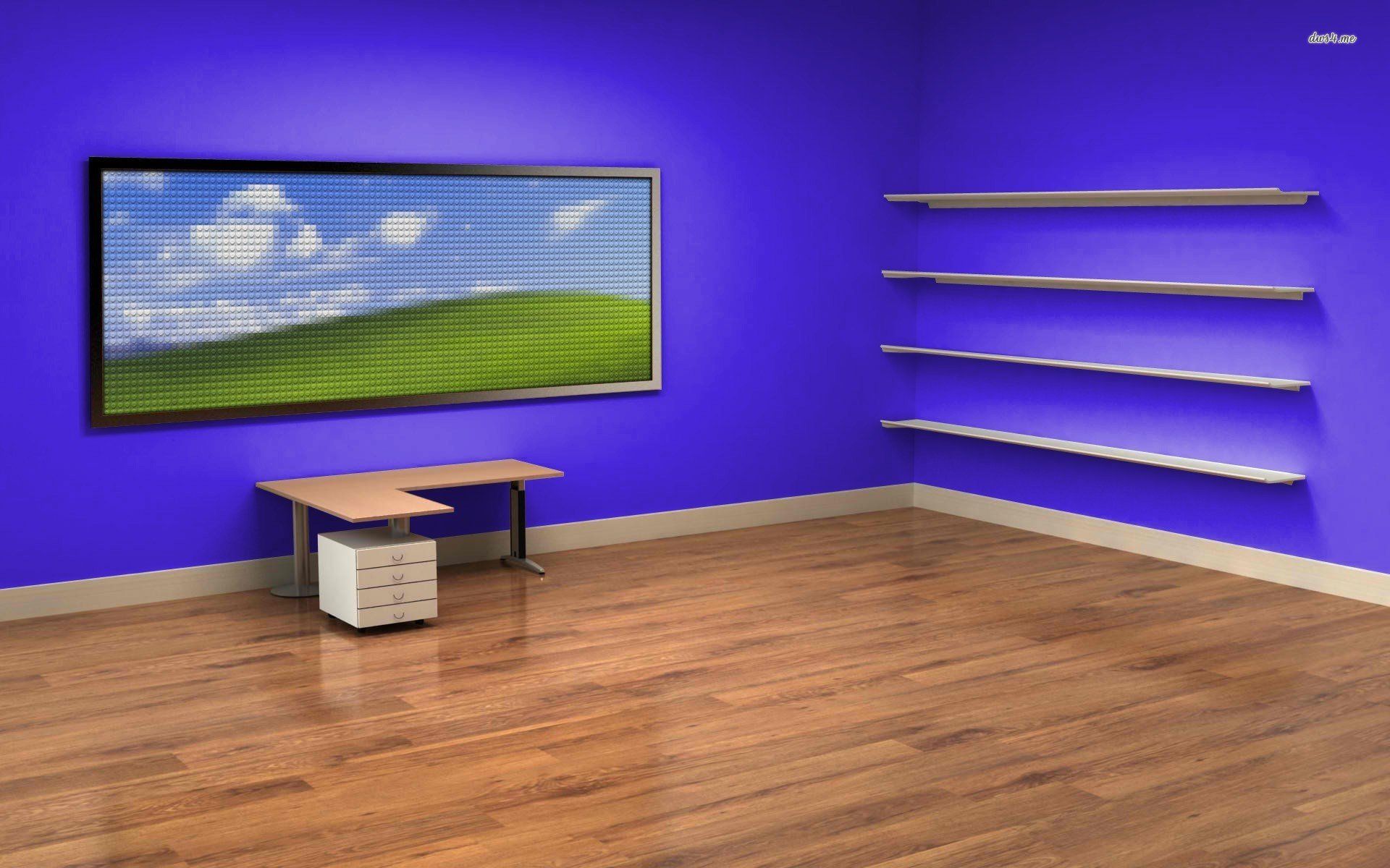 Desk and Shelves Desktop Wallpaper. Office wallpaper, Wallpaper shelves, 3D desktop wallpaper
