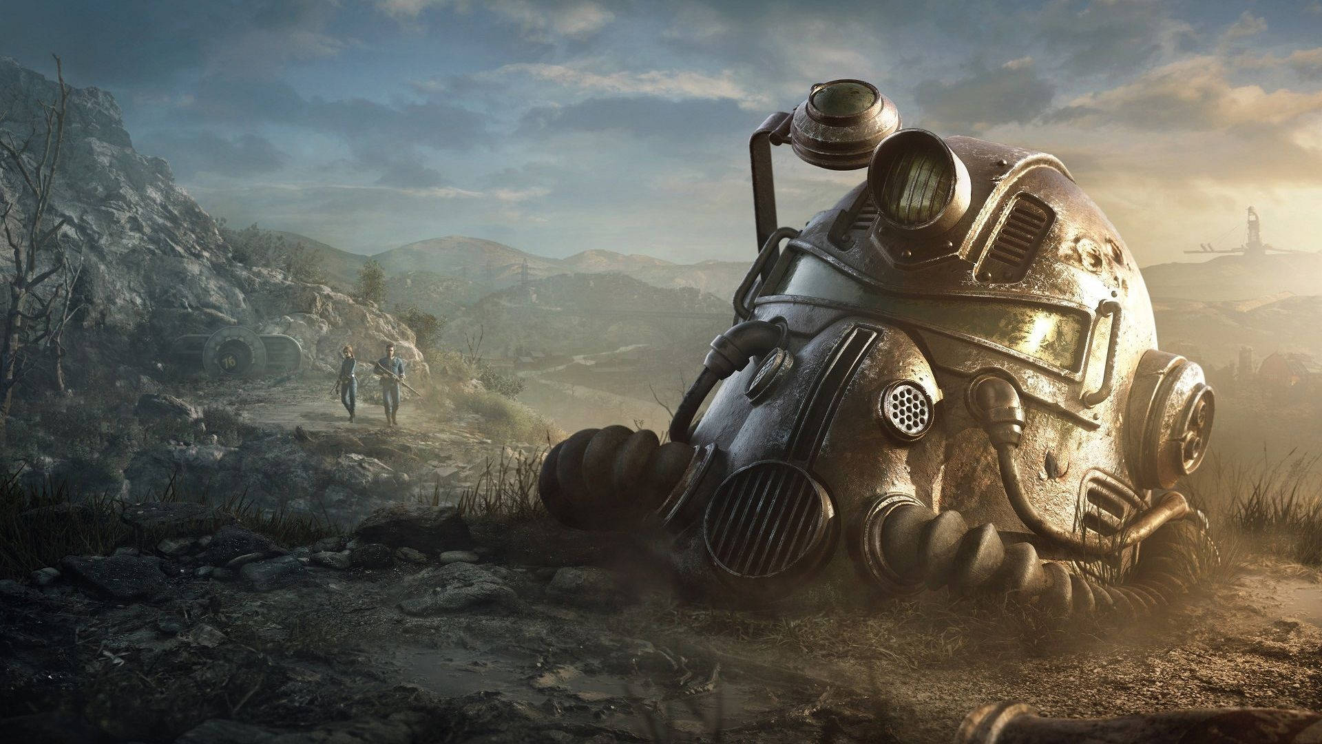 Download Exploring the Wastes of Fallout 76 in Power Armor Wallpaper