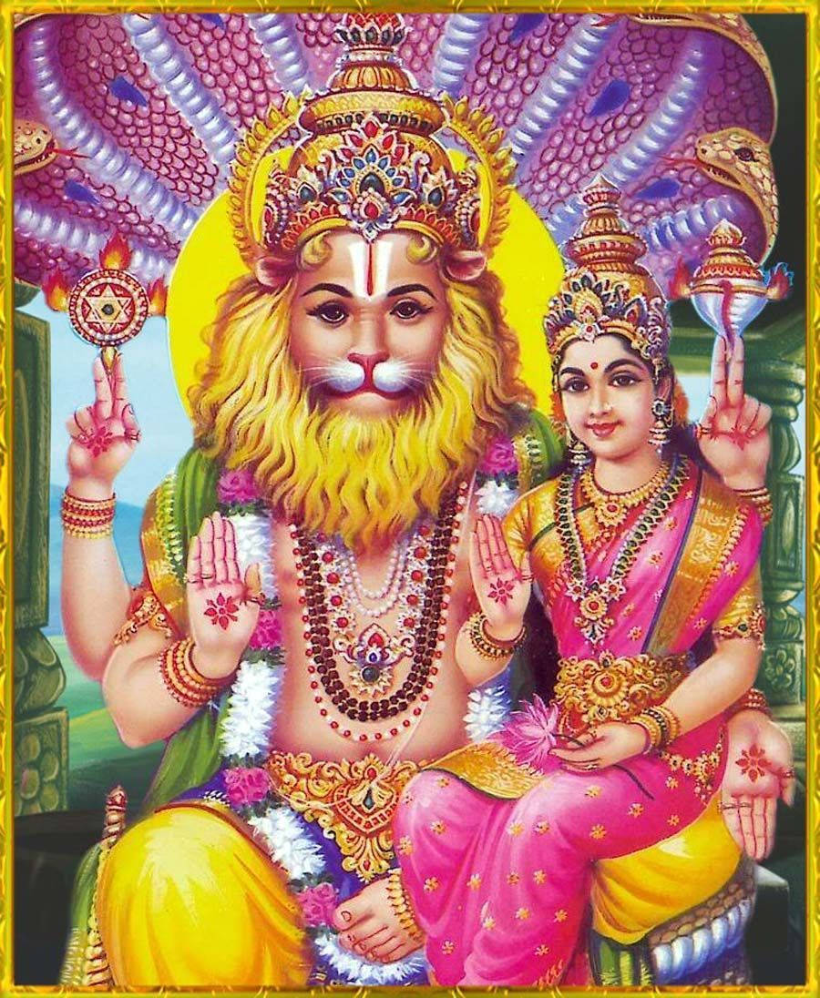 Download Lord Narasimha And Lakshmi Wallpaper